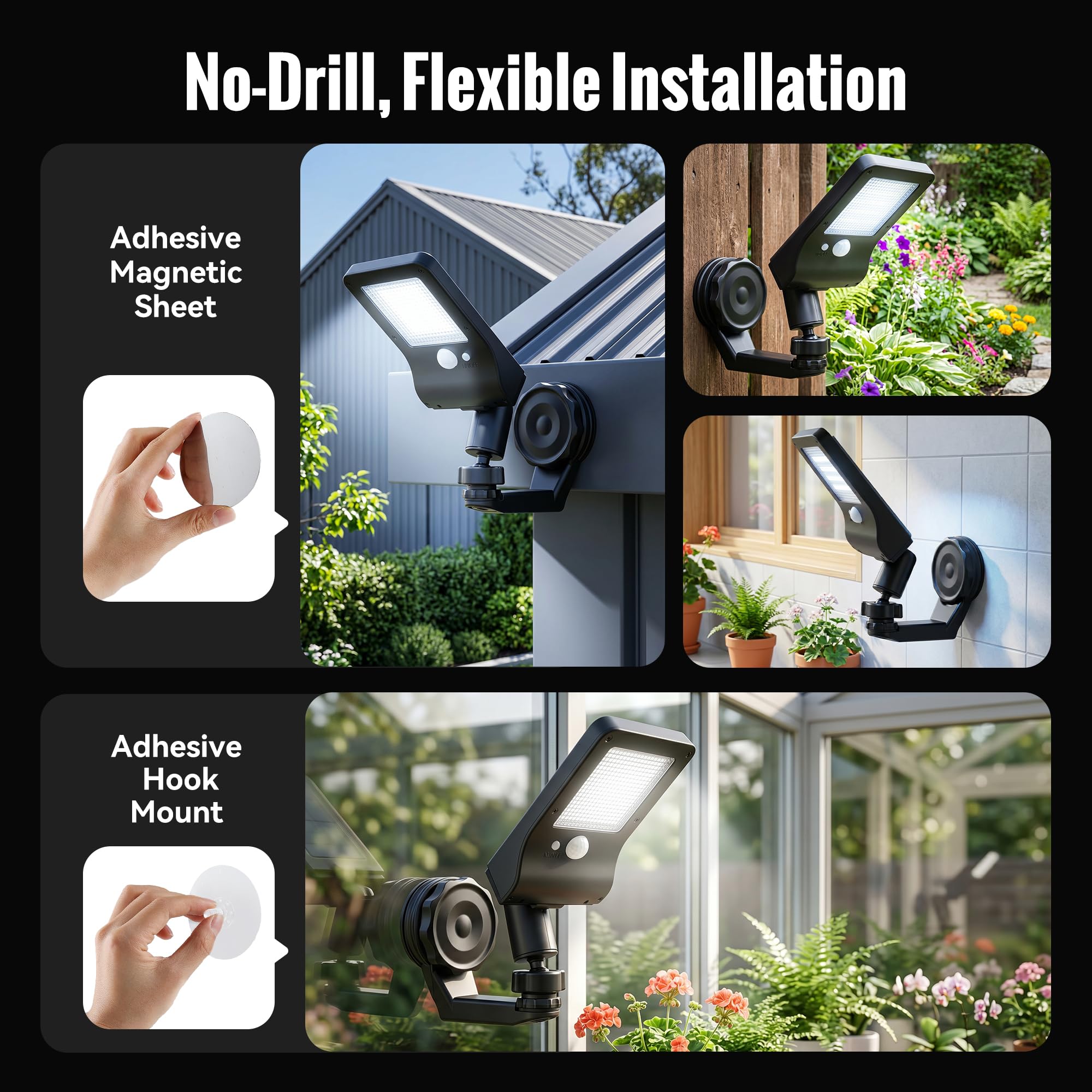 Luci Solari Magnetiche con Sensore di Movimento, 4 Pezzi | IP65 Impermeabile, Angolo Regolabile 360° e Senza Trapano né Cavi, Ideale per Garage, Recinzione e Ingresso