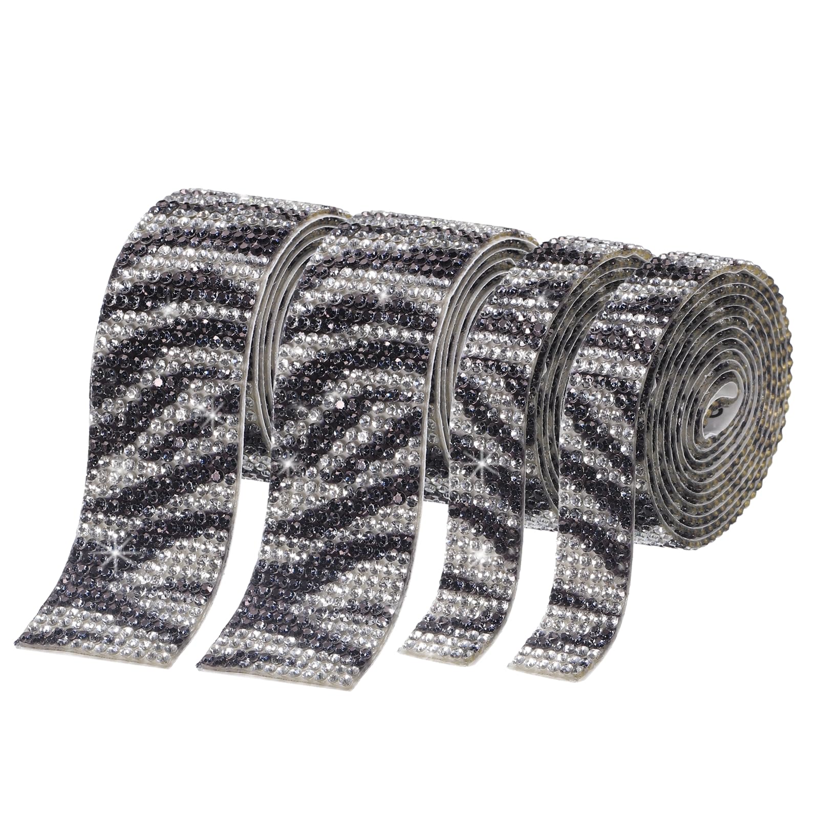 sourcing map 4 Roll 4 Yard 13.5/27mm Self Adhesive Crystal Rhinestone Diamond Ribbon for Arts & Crafts Project, Wedding Cakes, Birthday Decorations Black+White