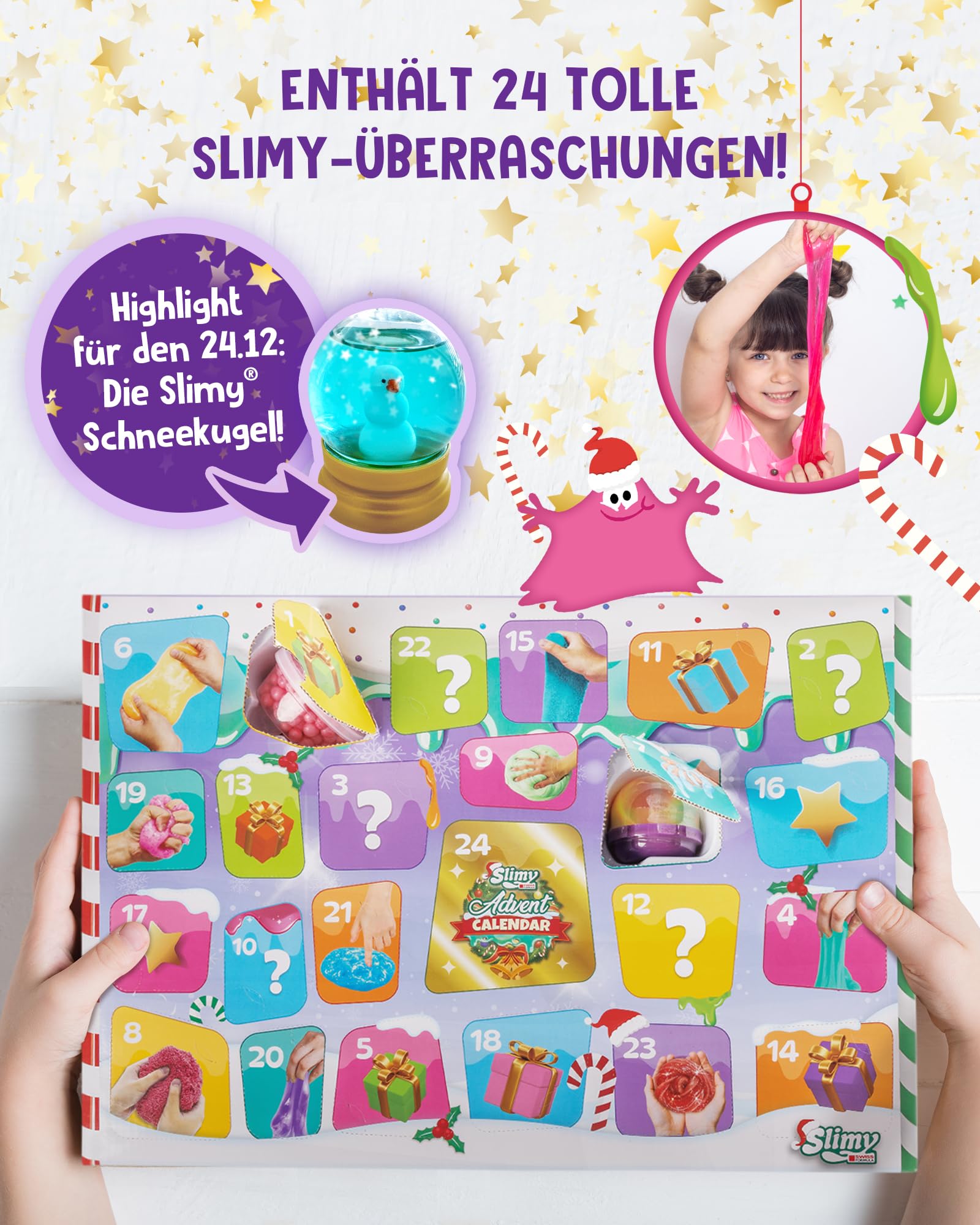 SLIMY Adventskalender Limited Edition mit 24 verschiedenen Spielmassen - Original Slime Geschenk-Set, weihnachtlicher Spielspaß für Kinder mit Schleim (ab 3 Jahren)