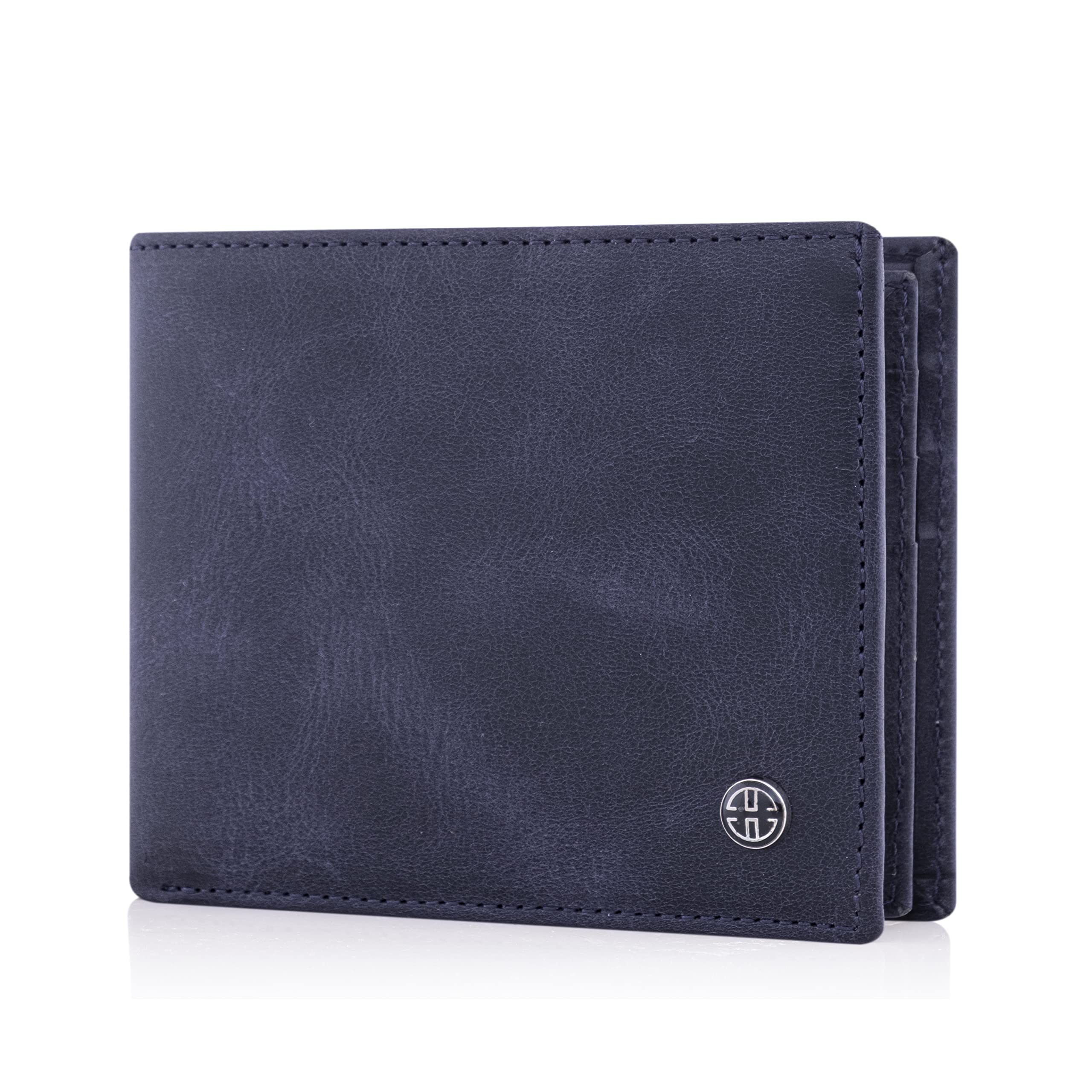 TRUSADOR Savona Classic Men's Wallets Leather Bifold with RFID Wallet for Men Gift Box (Navy)