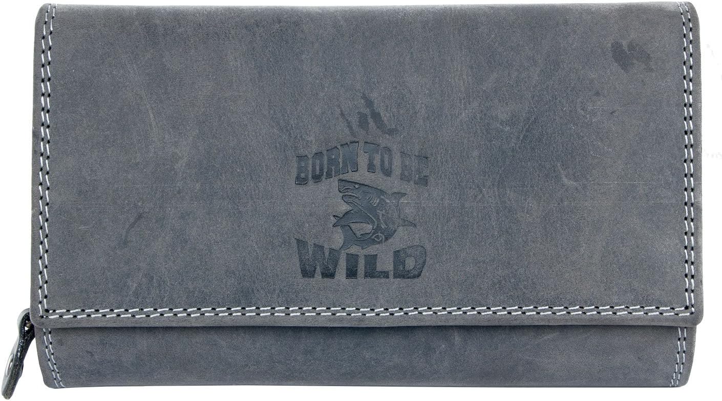 Women's Grey Natural Strong Genuine Leather Wallet with Shark