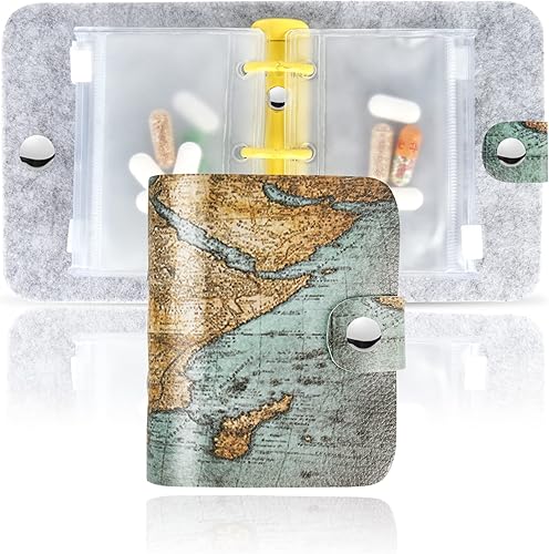 Hennaja Organizador de píldoras, bolsas de píldoras de plástico transparente, autoadhesivas, organizador de medicamentos de viaje (1 mapa vintage, 1