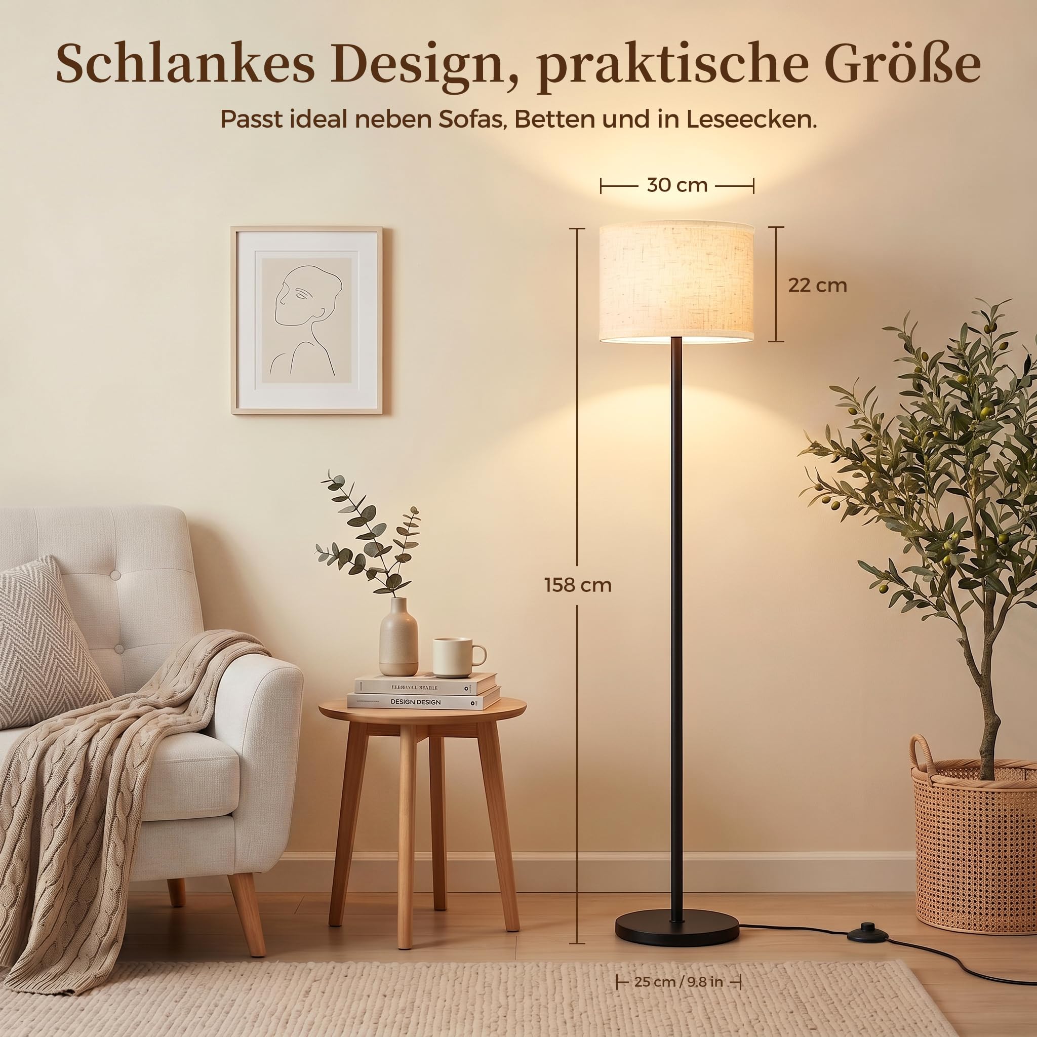 LED Stehlampe Wohnzimmer, Standleuchte für Schlafzimmer & Büro