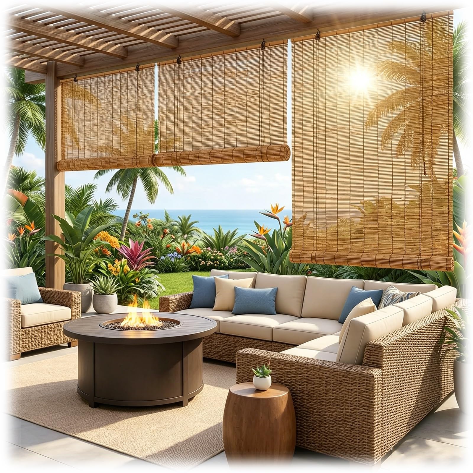 CMJYMX Natural Bamboo Roller - Blackout Roller Blinds For Windows - 50 To 150cm Wide, Anti-UV, Outdoor Reed Curtains With Lifter - Hand Woven Roman Blinds(70x120CM/27x47IN)