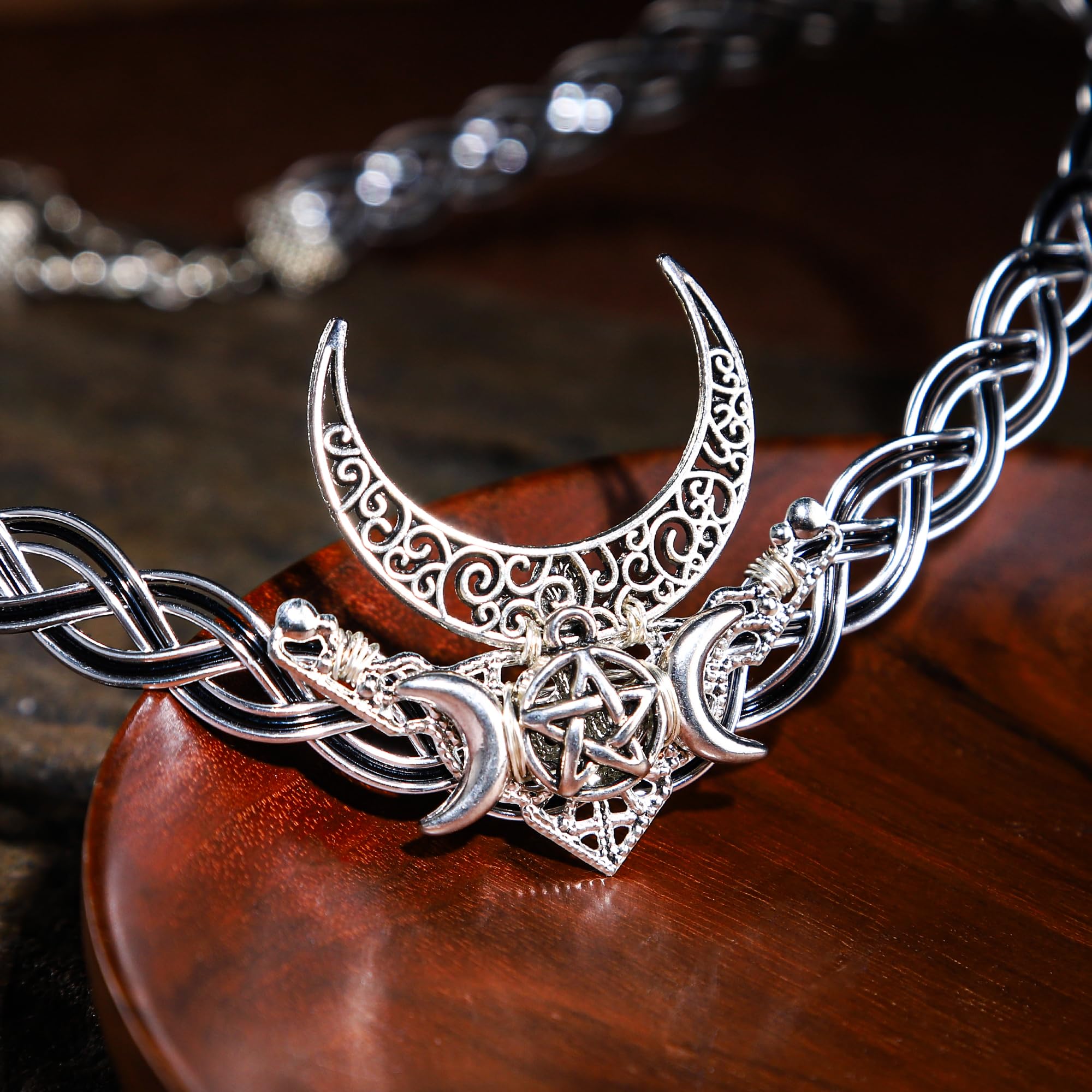 PartyforU Circlet Viking Moon Crown - Viking Braided Vintage Crown for Adult Medieval Renaissance Cosplay Accessories - Image 4