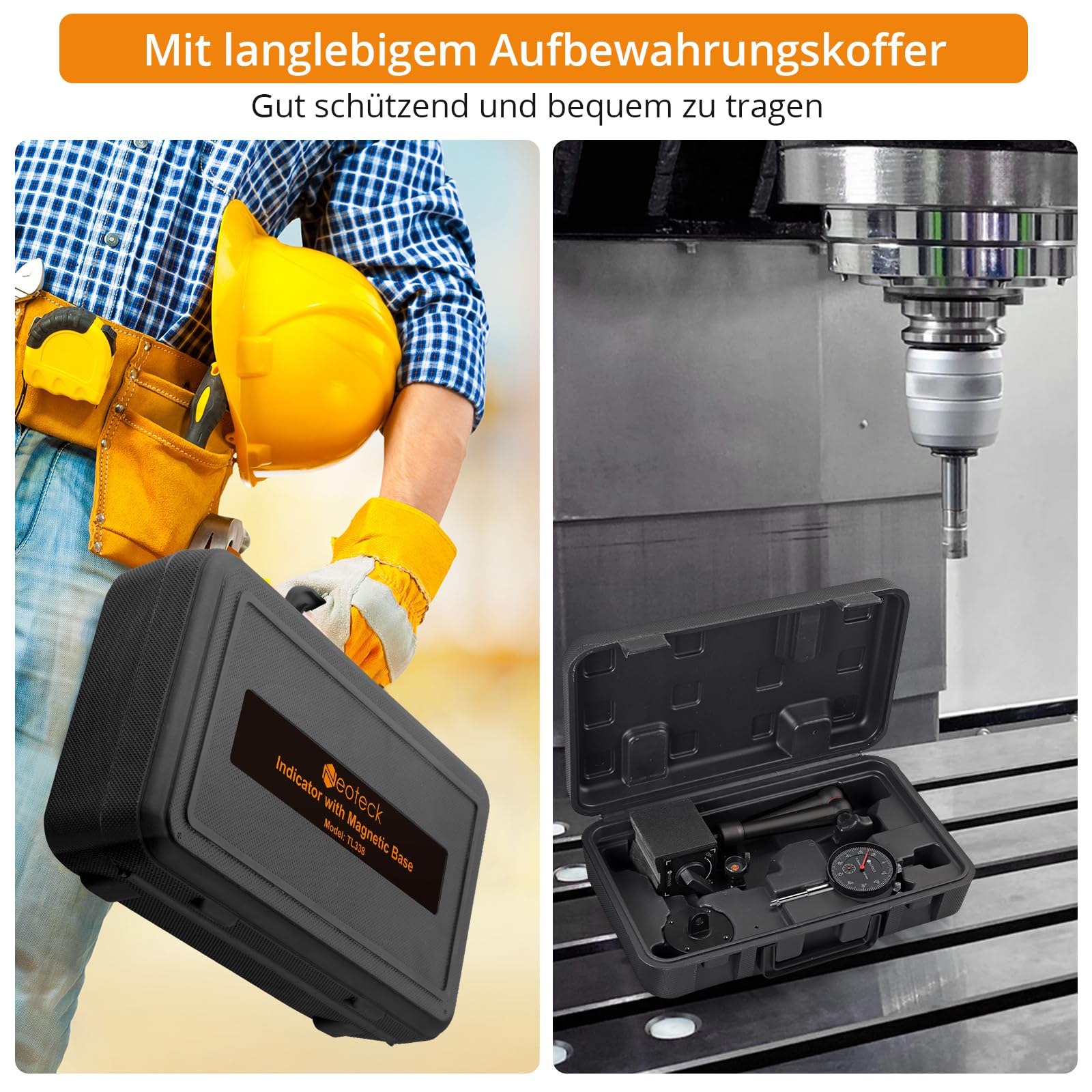 Neoteck Messuhr und Magnetstativ, Messtaster 0-20mm, Zentralklemmung Messuhrhalte für herkömmliche Messuhr - Schwarz