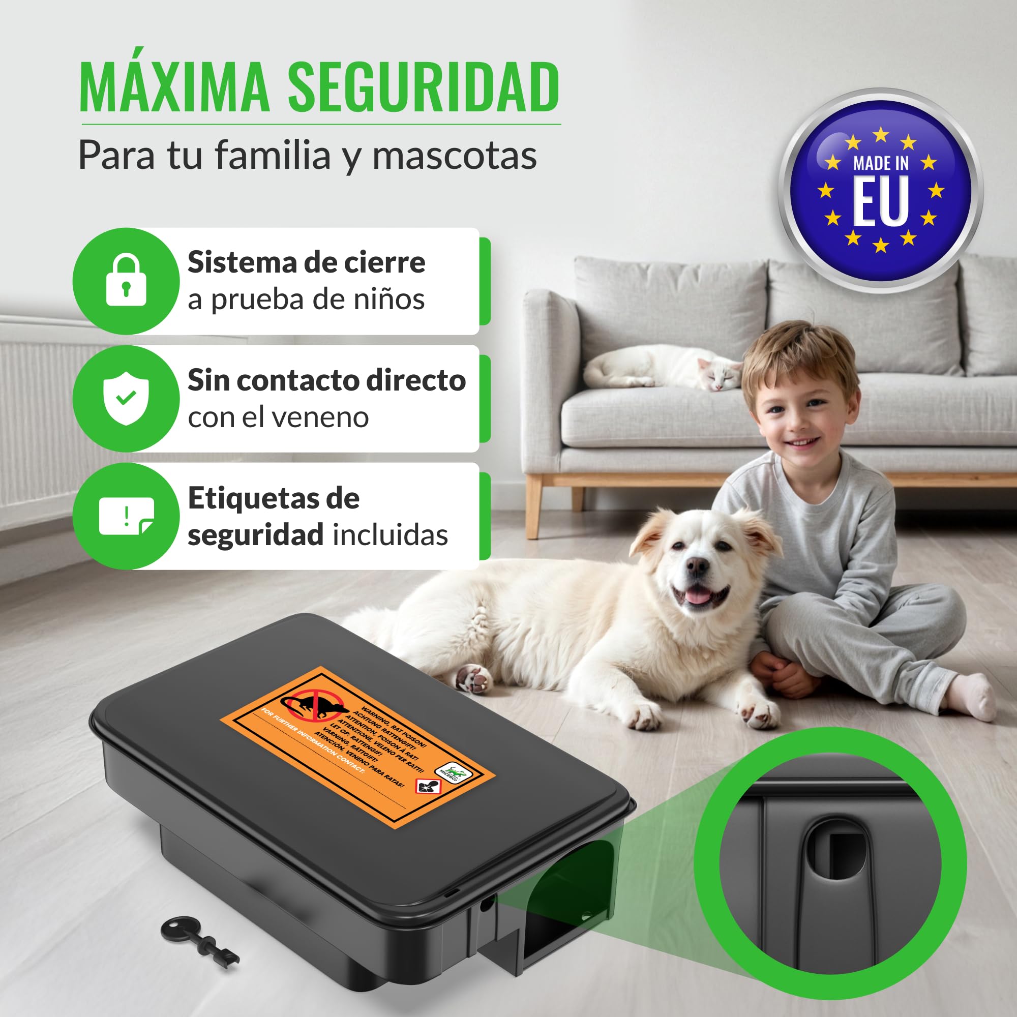 Mice&Co Trampas para Ratas y Ratones Profesionales - Caja Portacebos para Ratas y Ratones | Estación de Cebo Veneno Interior y Exterior | Pack 4 Unidades