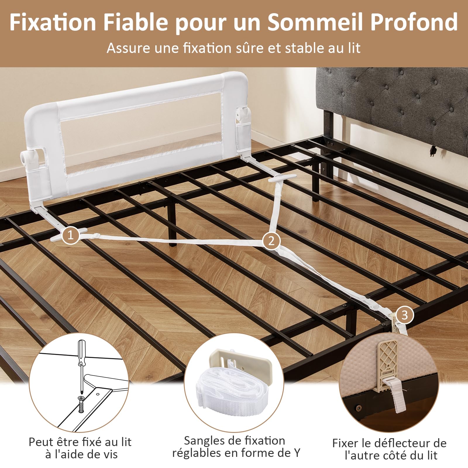 DREAMADE Barrière de Lit Pliable pour Bébé, Barrière de Protection pour Bord de Lit, Rail de Lit Protection pour Enfants, 105CM/120CM/150CMX40CMX42CM, Blanc/Gris/Bleu (Blanc, 105 CM)