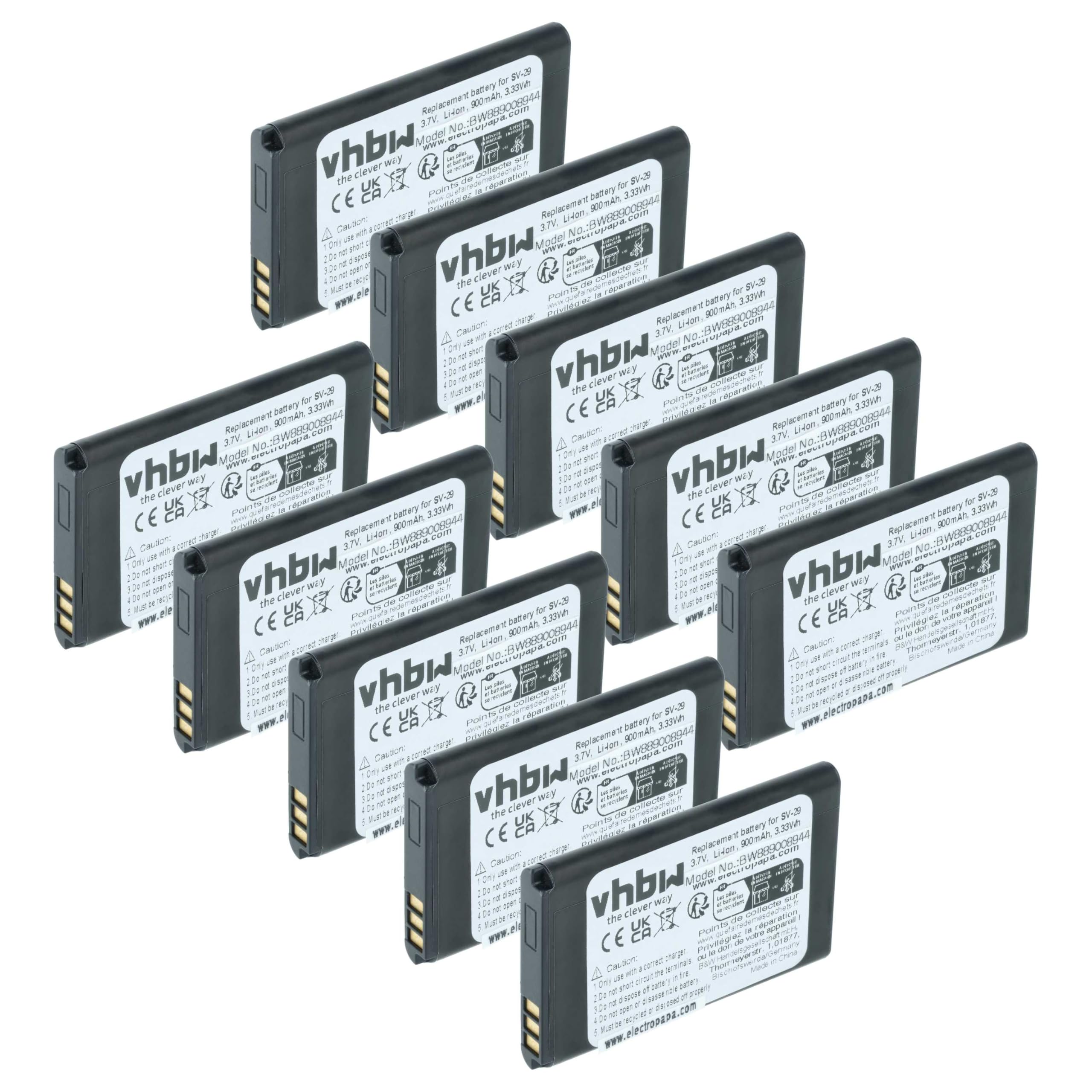 vhbw 10 x Doro DBR-800A bateria do telefonu komórkowego, smartfona (900 mAh, 3,7 V, Li-Ion)
