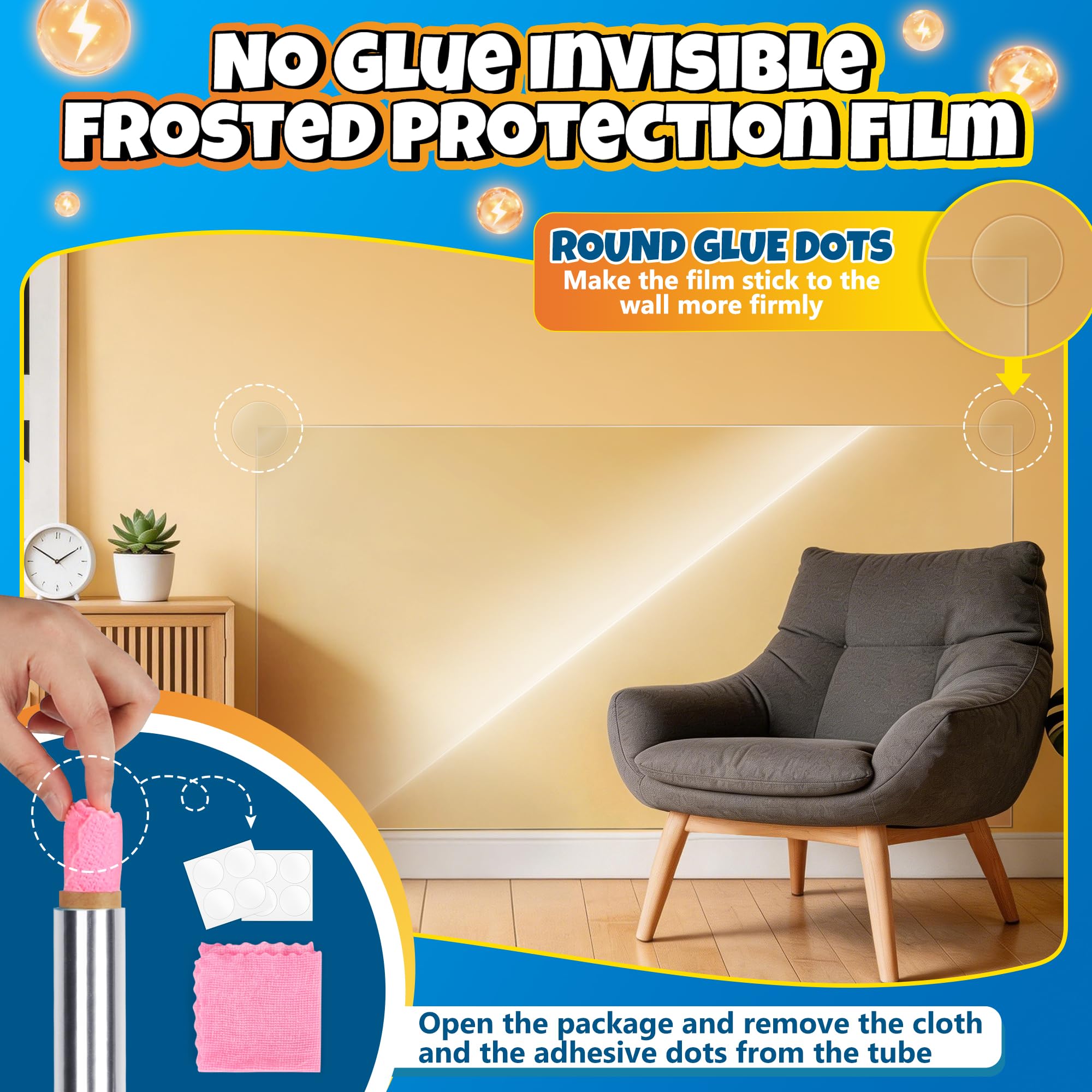 Loiion Film Statique Transparent, Films de Protection Murale 60cm x 1000cm