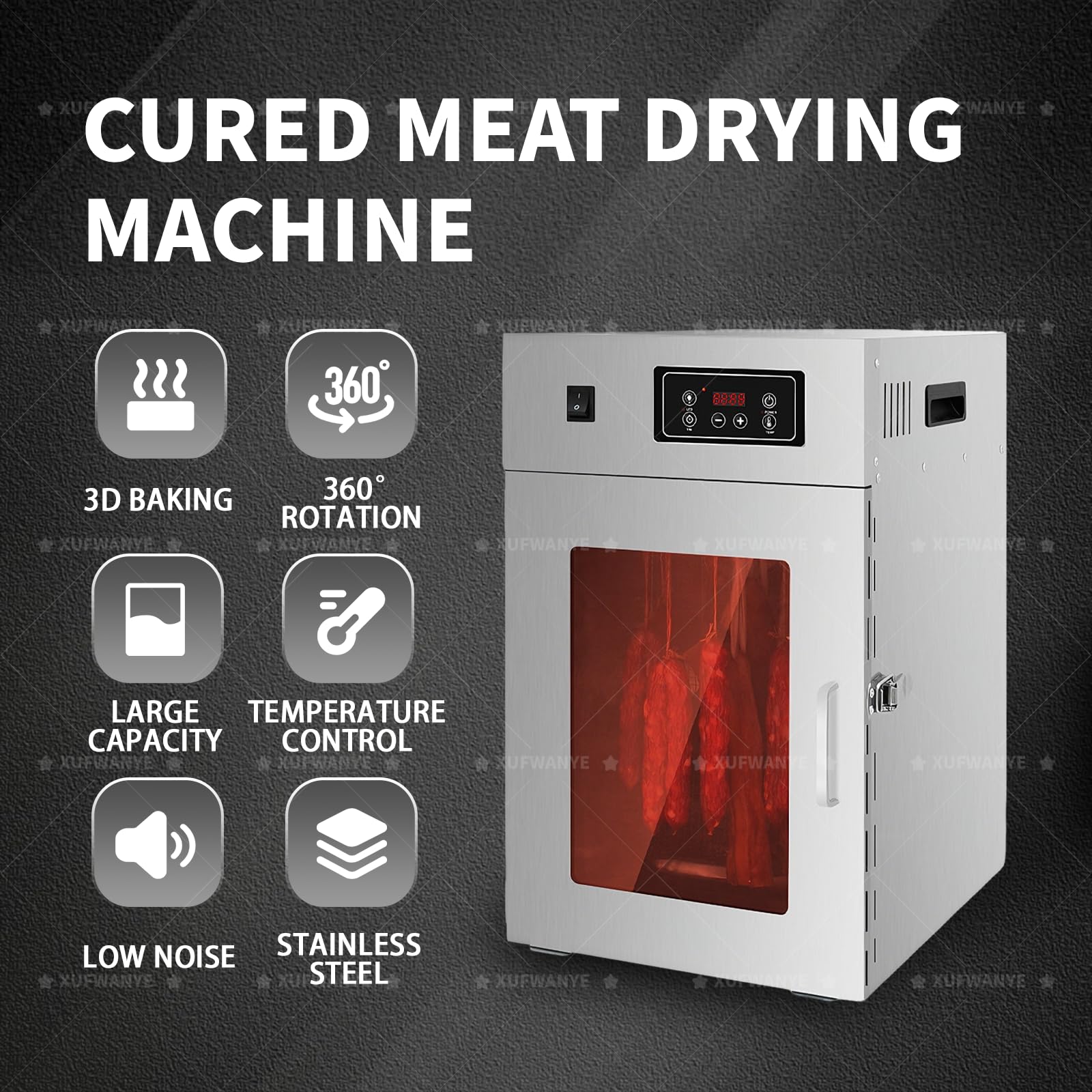 800W Fleischreifeschrank, Reifeschrank Für Fleisch, 360°-Drehung, Temperatureinstellung Von 30–90 °c, mit 14 Haken und Ölabtropfschale, Geeignet Für Trockenfleisch, Obst