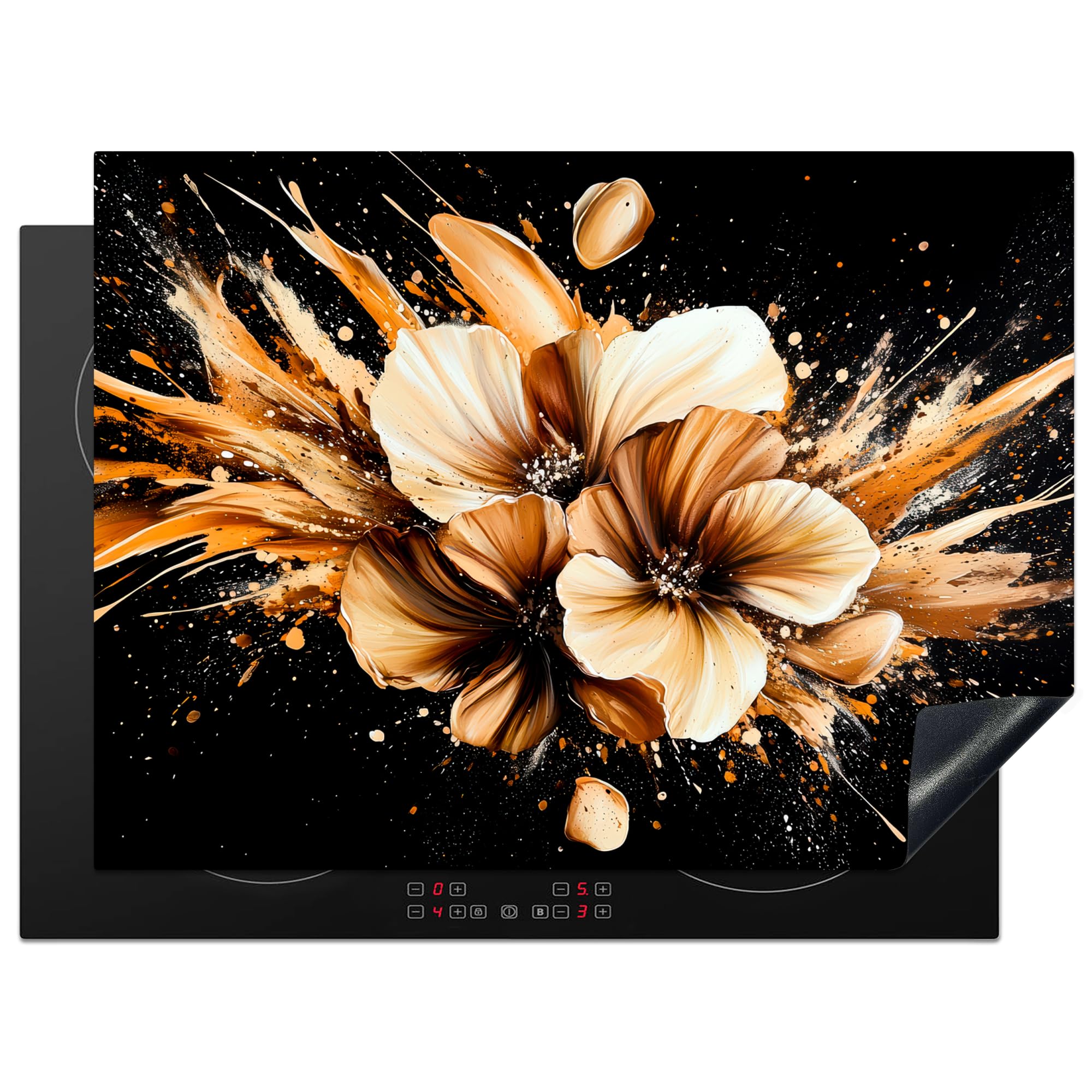 KitchenYeah© Induction Hob Protector Mat 20.5"x27.6" / 70x52 cm Stove Cap Top Cover Kitchen Cooker Covers for Electric Hobs Vinyl Flowers - Gold - Graffiti - Black - Abstract