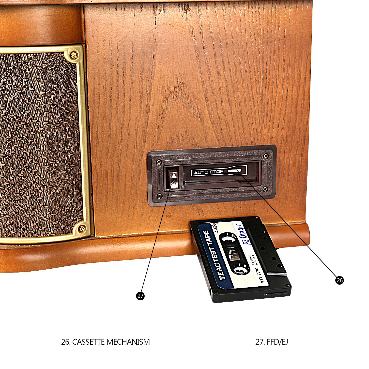 Drewniany gramofon vintage 7 w 1, odtwarzacz na kasety