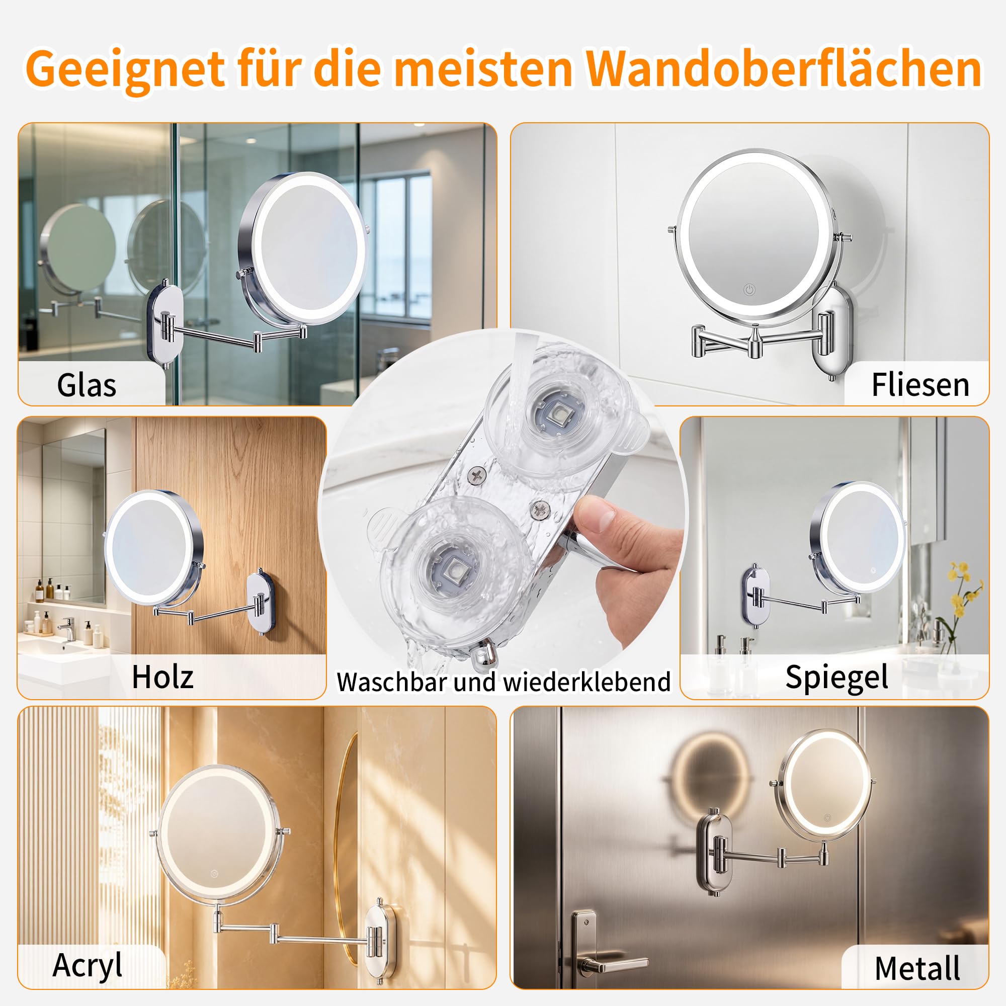 Kosmetikspiegel 30 Fach Vergrößerungsspiegel mit Saugnapf und Beleuchtung