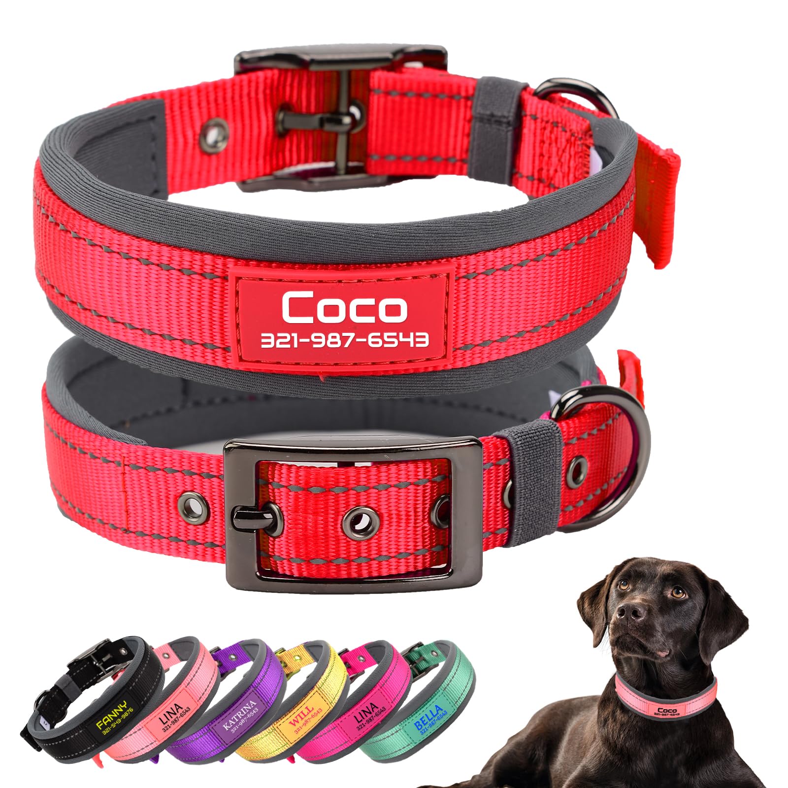 Personalized Dog Collars with Pet Name and Phone Number,Soft Neoprene Padded,Thick Strong Dog Collar,Adjustable Reflective Nylon Collar for Small