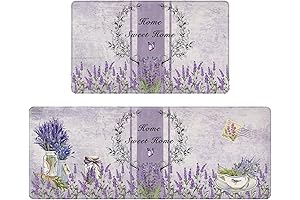 Purple Lavender Kitchen Bath Mat Set of 2, Fun Anti Fatigue Kitchen...