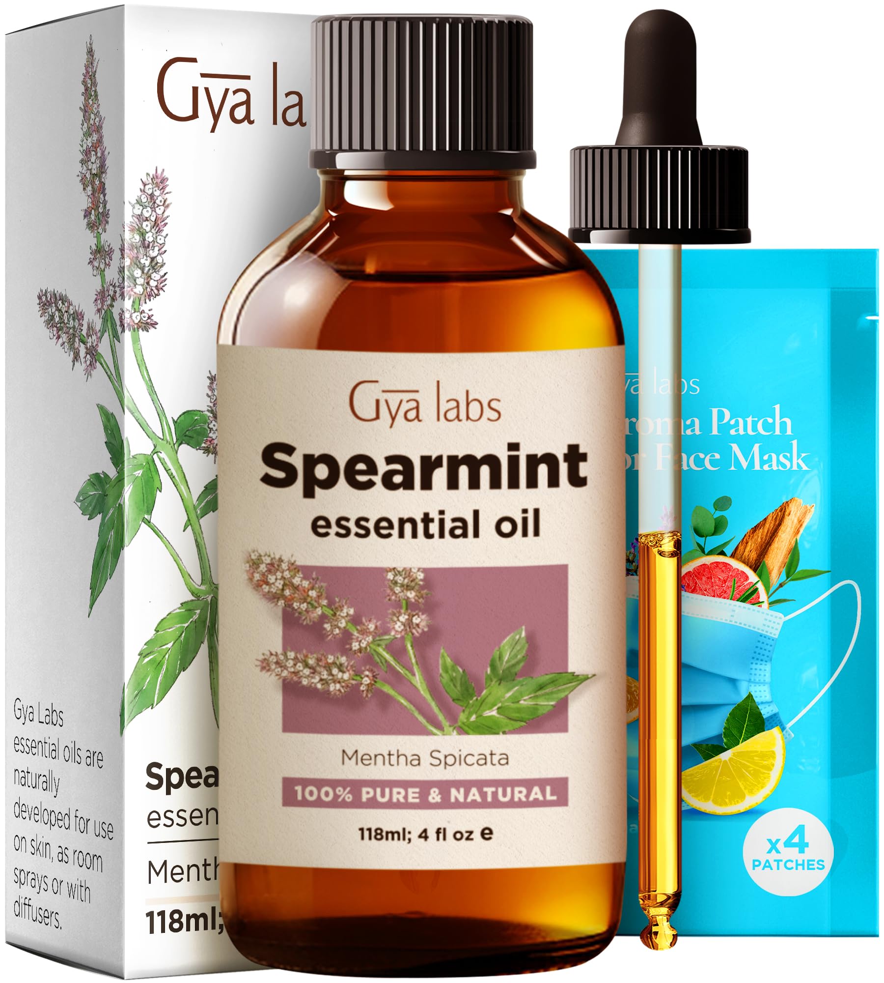 Gya Labs Spearmint Essential Oil for Facial Hair - Huge 4 Fl Oz - 100% Pure Natural Spearmint Oil for Diffuser, Skin, Massage, Aromatherapy & Candle Making Scent