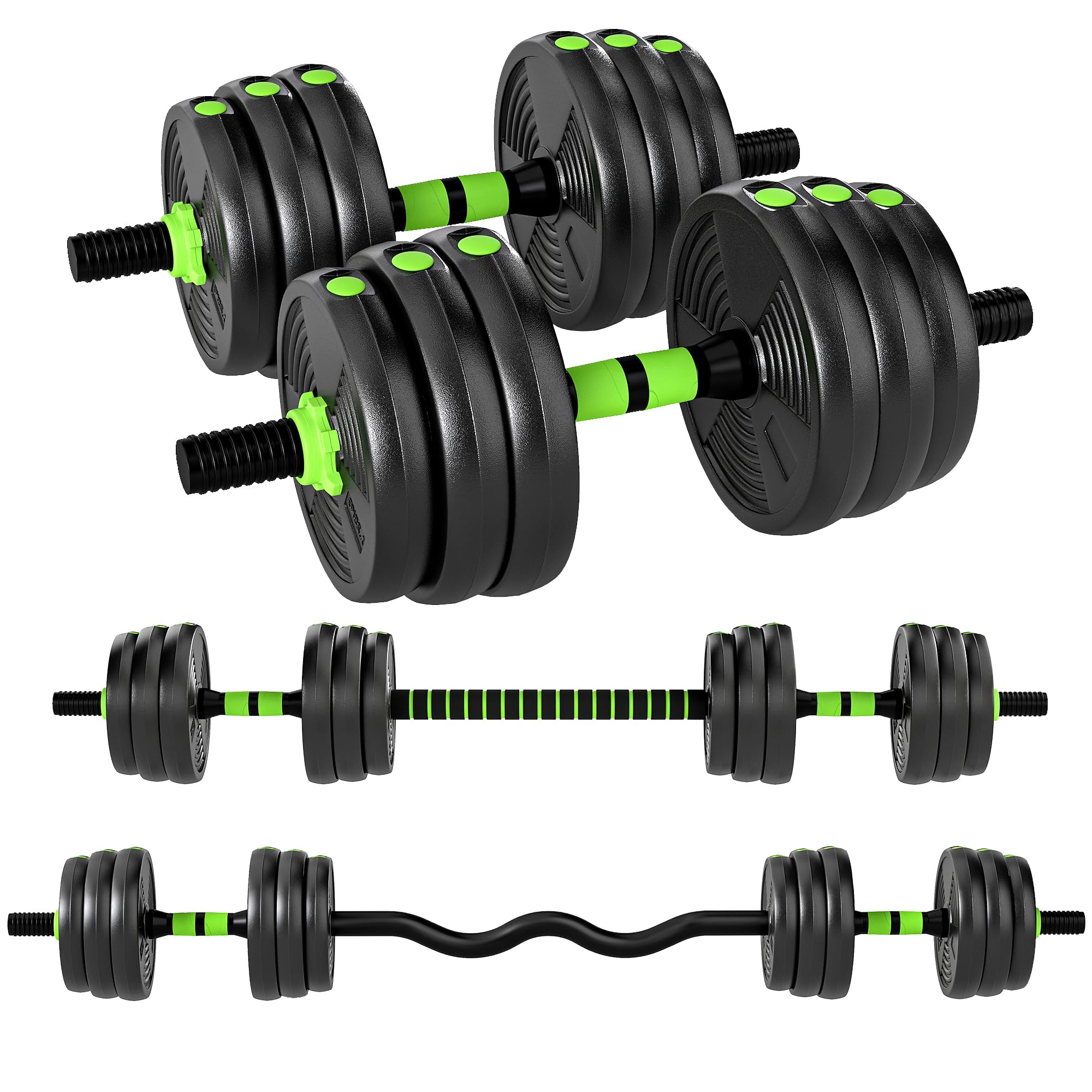 SPORTNOW Juego de Mancuernas Ajustables 3 en 1 20kg a 30kg, Juego de Pesas con Barra de Conexión y Mango Antideslizante, Pesas y Mancuernas para Hombres y Mujeres, Ejercicio de Fitness, Casa Gimnasio