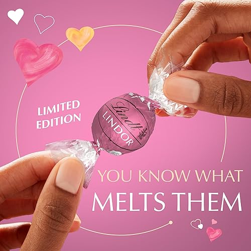 Miniatura 5 de Lindt Lindor - Trufas de caramelo de chocolate blanco crema y fresas de San Valentín, caramelo de chocolate blanco con fresas y relleno de trufa