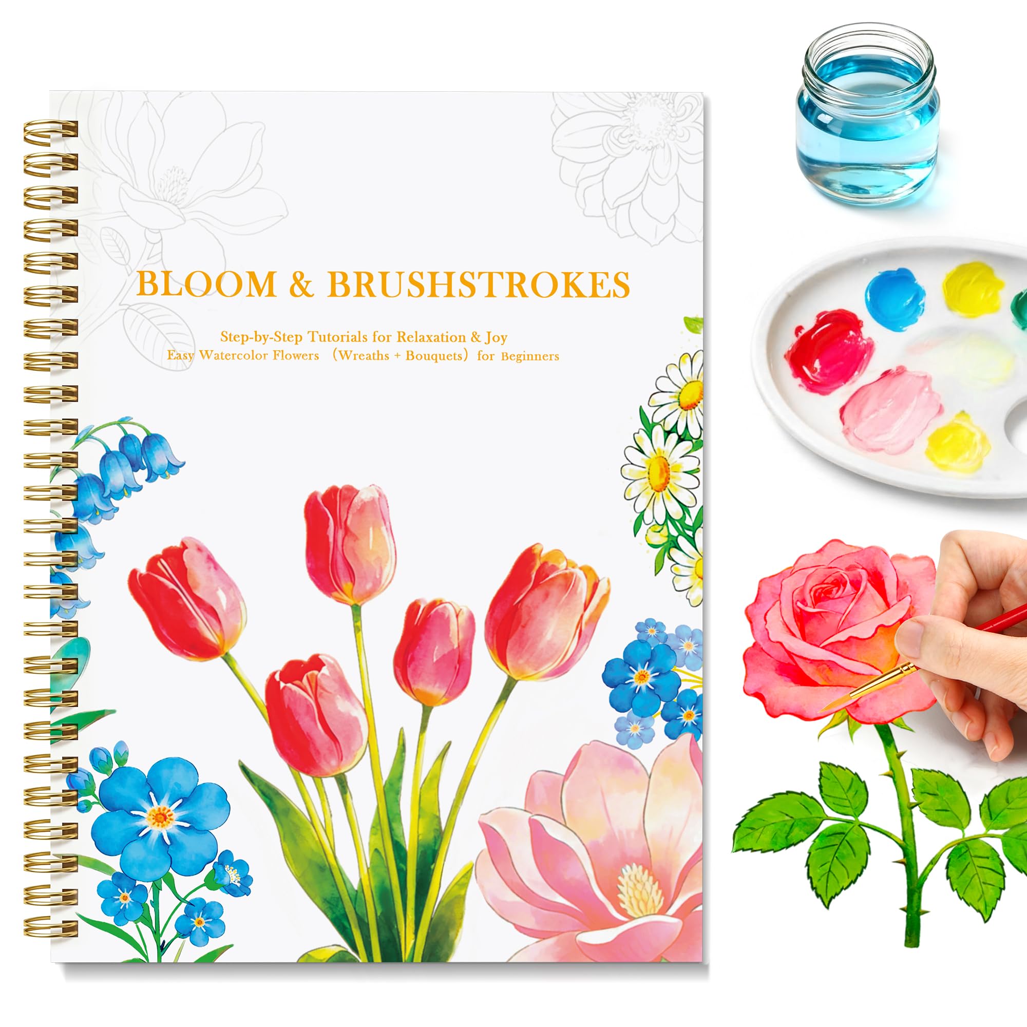 Watercolor Workbook for Beginners - Floral Painting Kit -9