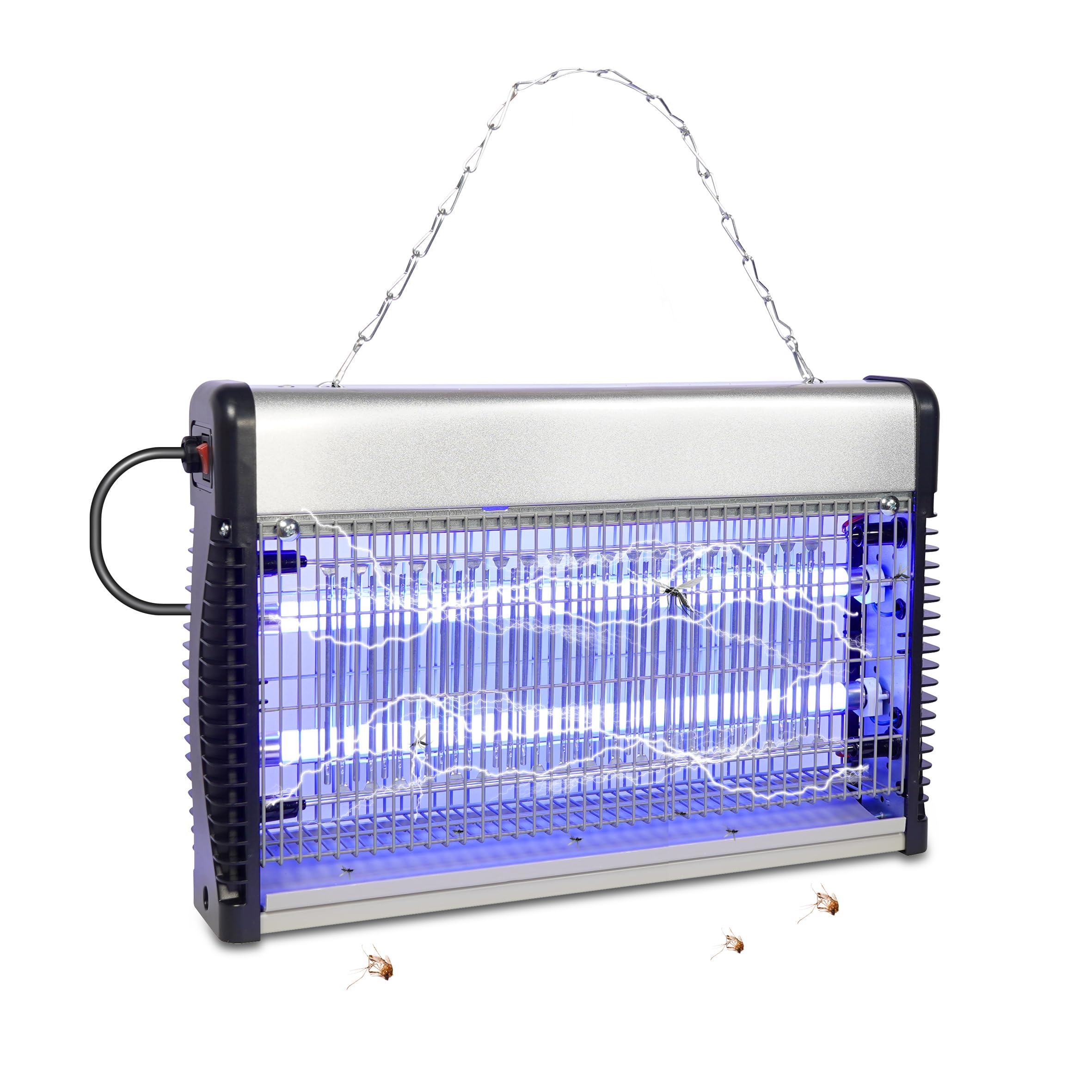 Prem-I-air Electronic Insect Killer Zapper with 2 x 7W LED Bug Attracting UV Tubes and High Voltage Dispatch Grid, Hanging Chain for Fly, Mosquito, Bugs. For Areas Up To 100 SQM