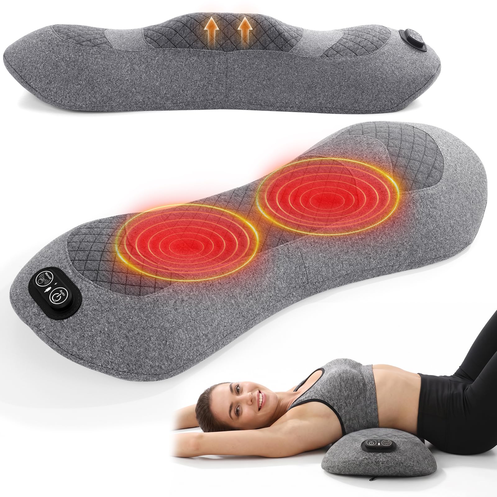 Massaggiatore lombare 3 in 1 senza fili, con calore, vibrazioni e trazione, sollievo da sciatica e dolore spinale, cuscino ergonomico di supporto lombare in memory foam per letto, sedia da ufficio