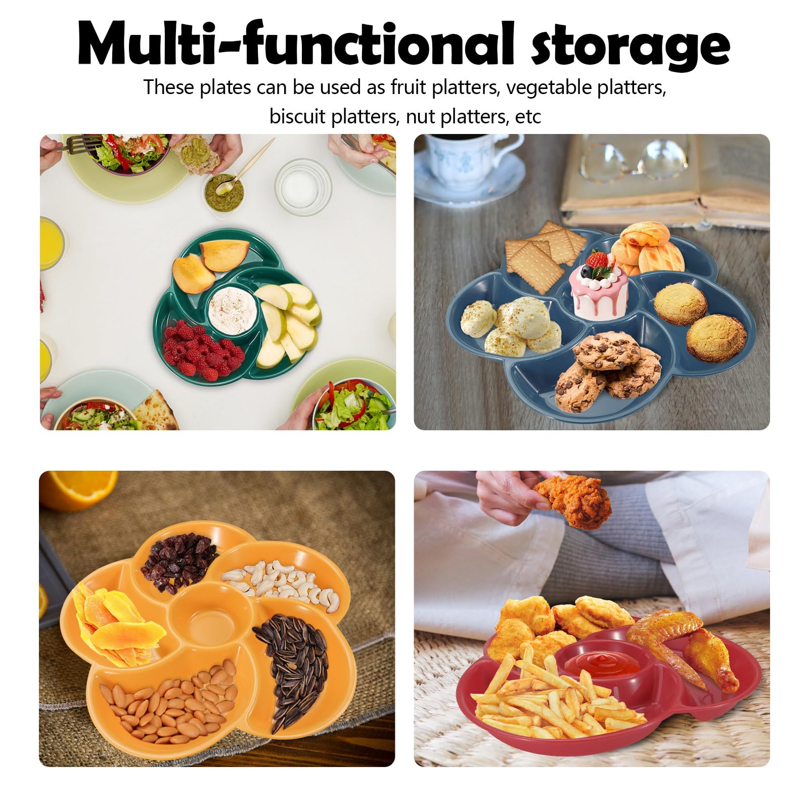 Set di 4 vassoi da portata grandi in plastica, 40,6 x 27,9 cm, riutilizzabili, per biscotti, antipasti, salumi, snack, dessert, feste, vassoio impilabile da cucina, senza BPA