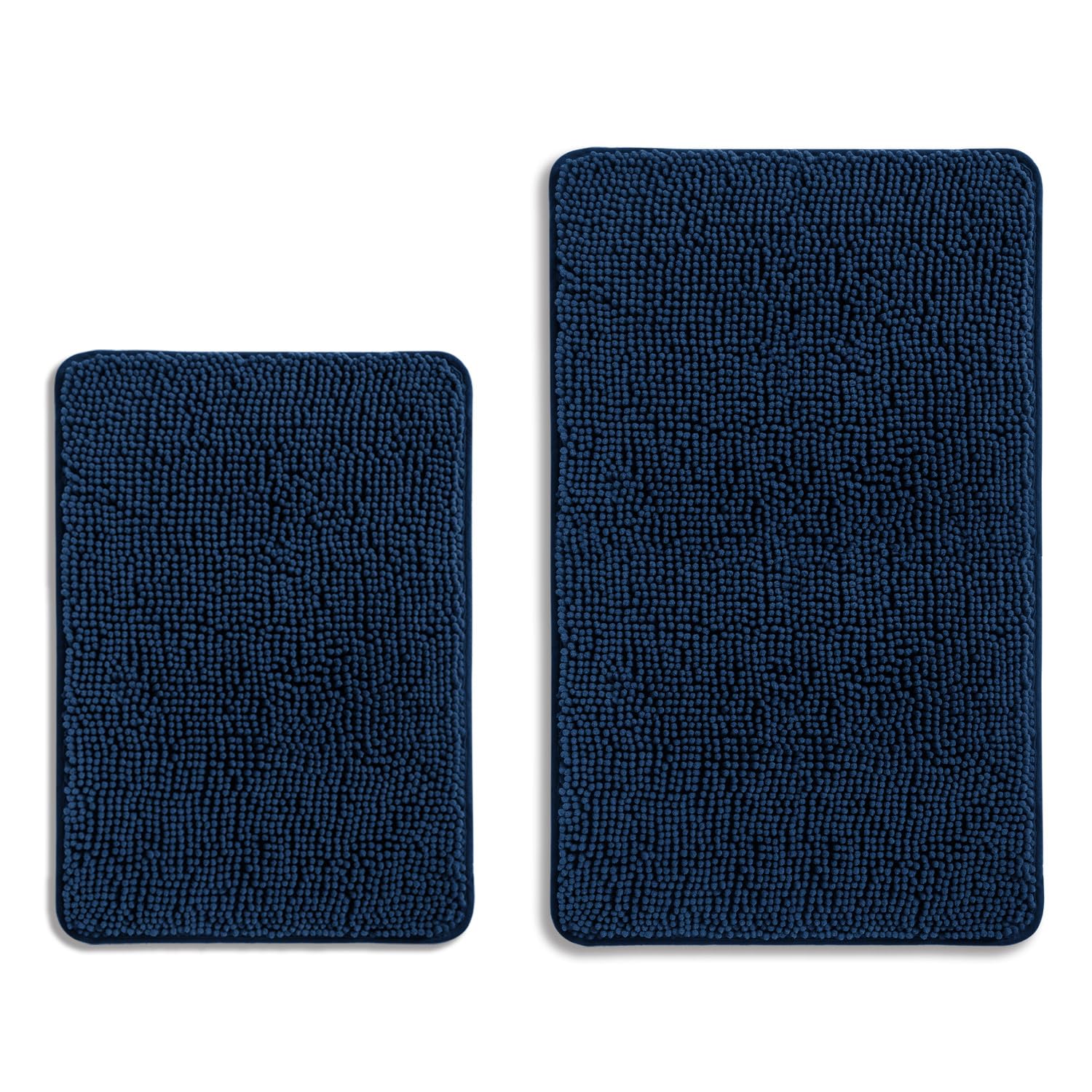 PureSwan Navy Blue Bathroom Rugs Sets 2 Piece – Absorbent and Washable Bath Mat, Non-Slip, Thick Soft Chenille Bath Rugs for Bathroom Floor, Shower, Sink - 17" x 24"+20" x 32"