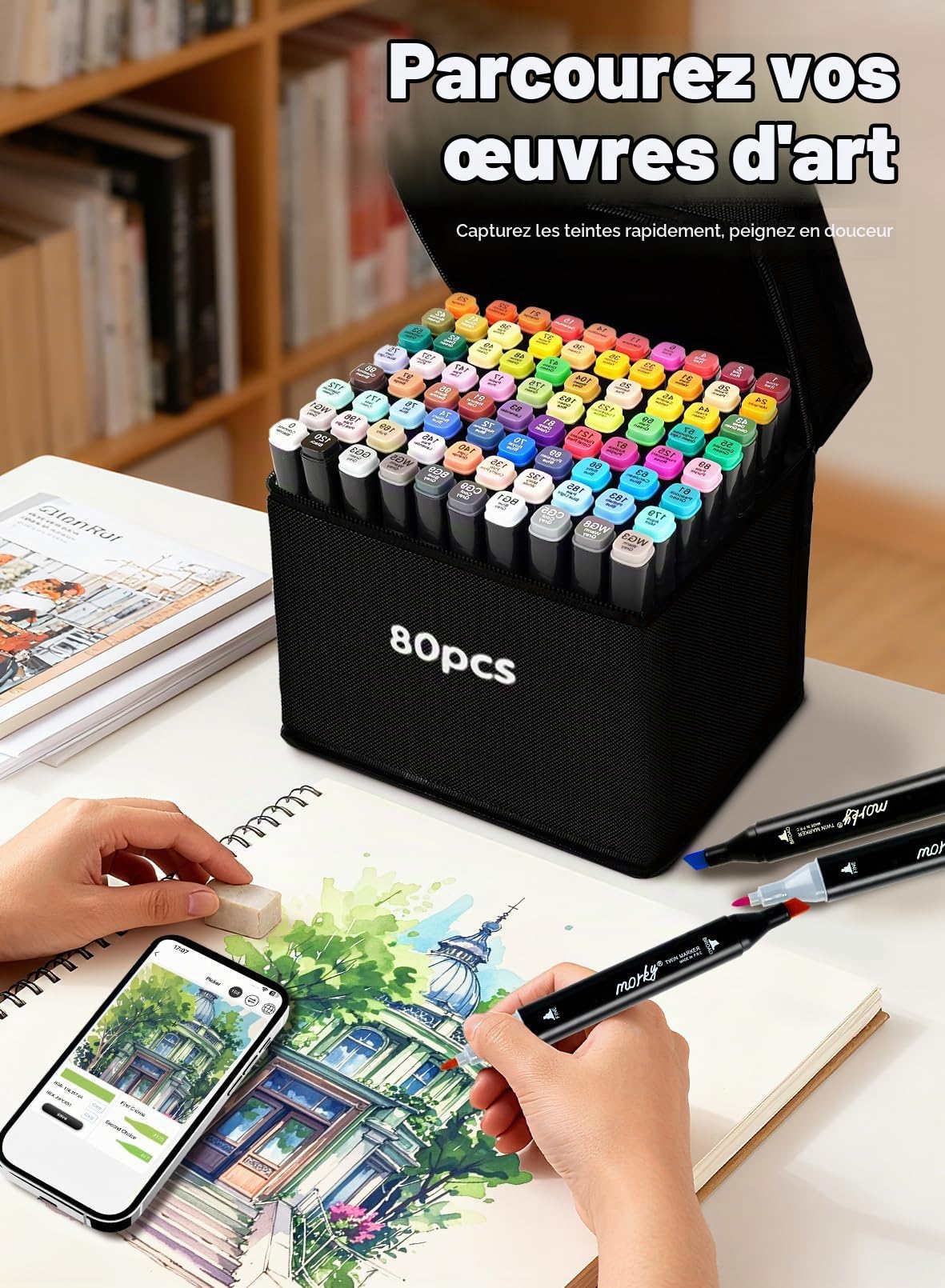 AEDAGA 120 Couleurs Feutre a Alcool avec APP Gratuit,Marqueur Alcool Pour Anime, Manga, Dessin, Croquis et Calligraphie, Fournitures Artistiques pour Adultes et Enfants