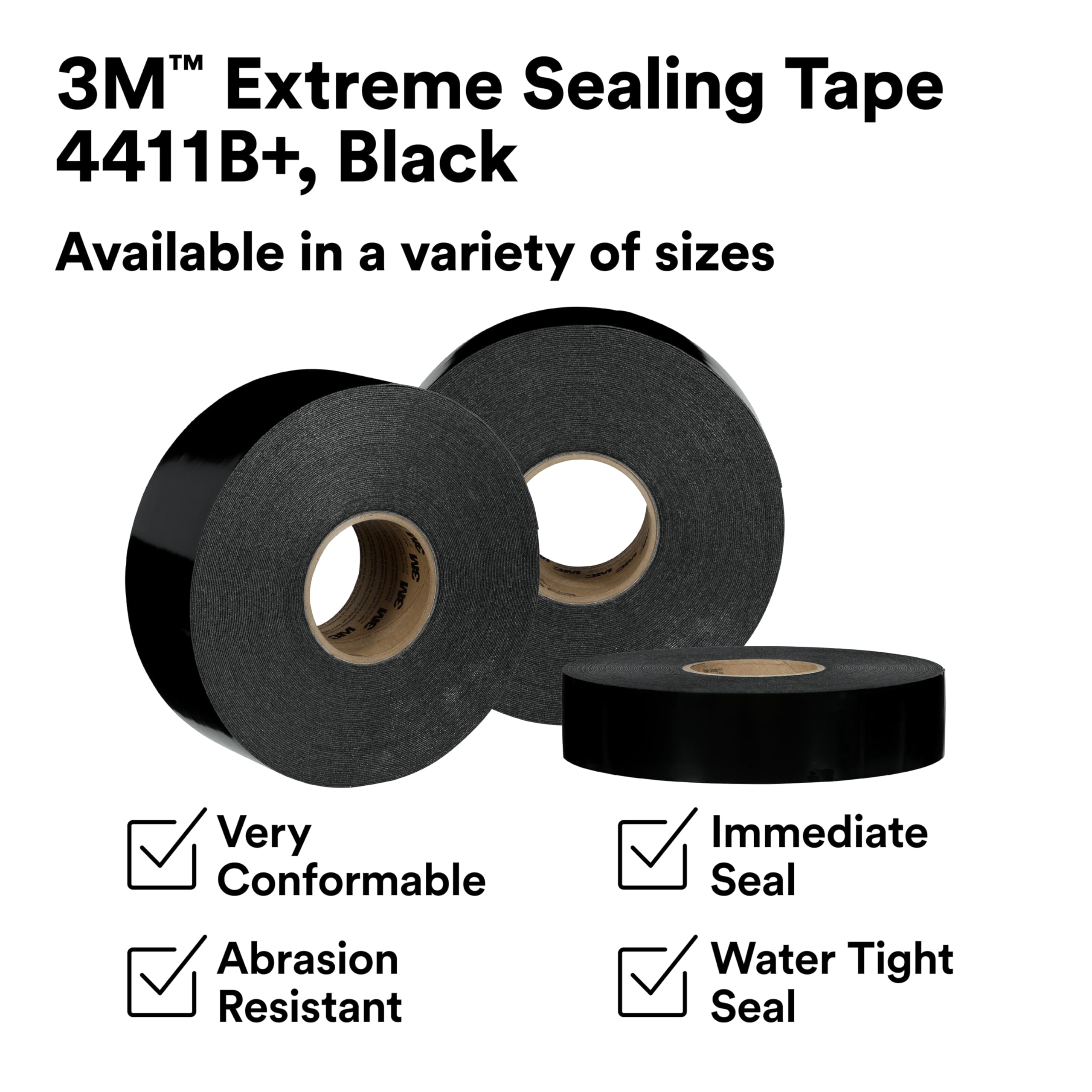 3M Black Extreme 4411B+ - Cinta adhesiva acrílica de una sola cara para metal, plástico, costuras, juntas, huecos, resistente a la intemperie
