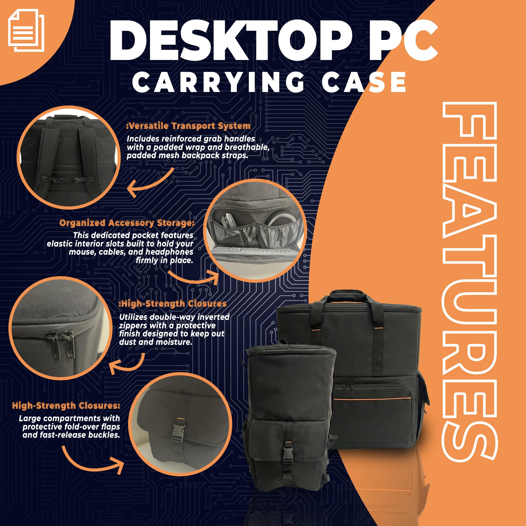 DOJA Barcelona Borsa Computer Trasporto PC Desktop - Cinturino Regolabile - Borsa Porta PC Fisso Imbottita per Trasporto Sicuro, Spazio Ampio per Torre e Periferiche, Custodia per Computer Desktop