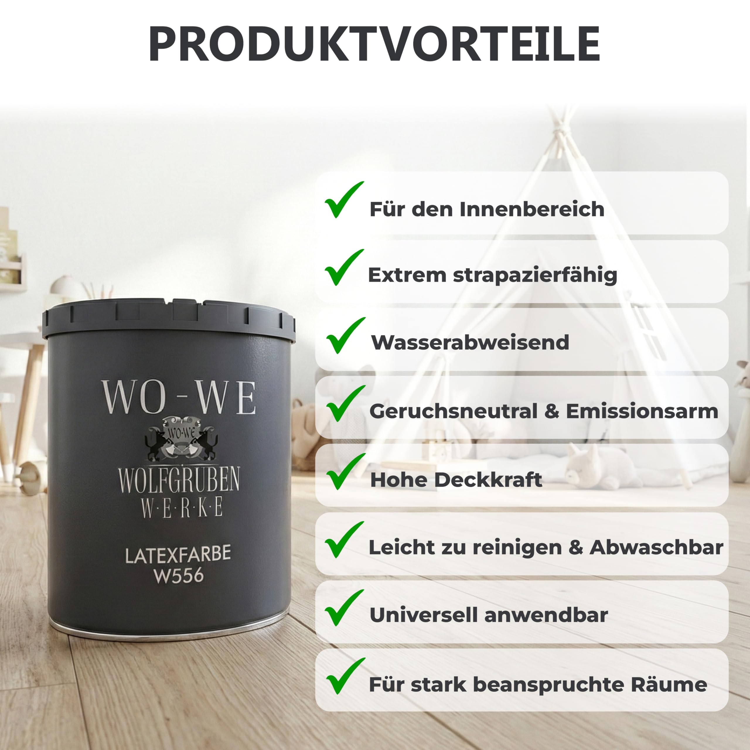 WO-WE Latexfarbe Innenweiß Abwaschbare Wandfarbe Wohnraumfarbe Küchenwandfarbe Seidenmatt W556 Weiß - 750ml