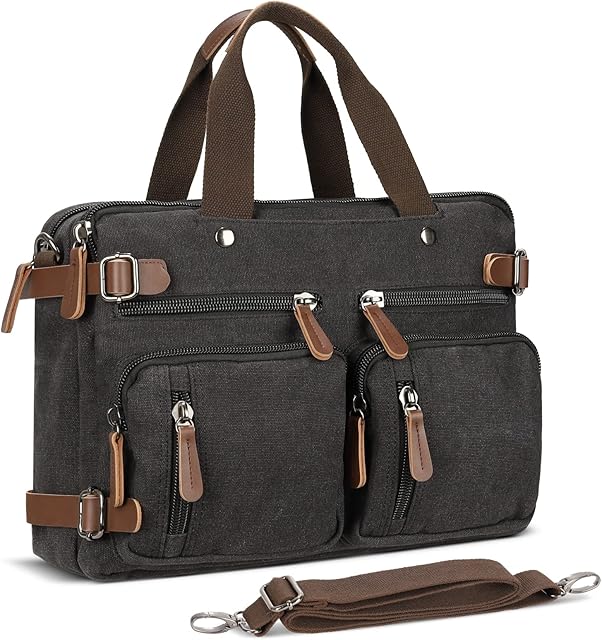 SMRONAR Laptop Bag 15 inch, 3-in-1 Canvas Messenger Backpack, Laptop Shoulder Backpack, Men's Briefcase, Women's Handbags, Sports Outdoors Travel Bags Water Resistant Laptop Bag