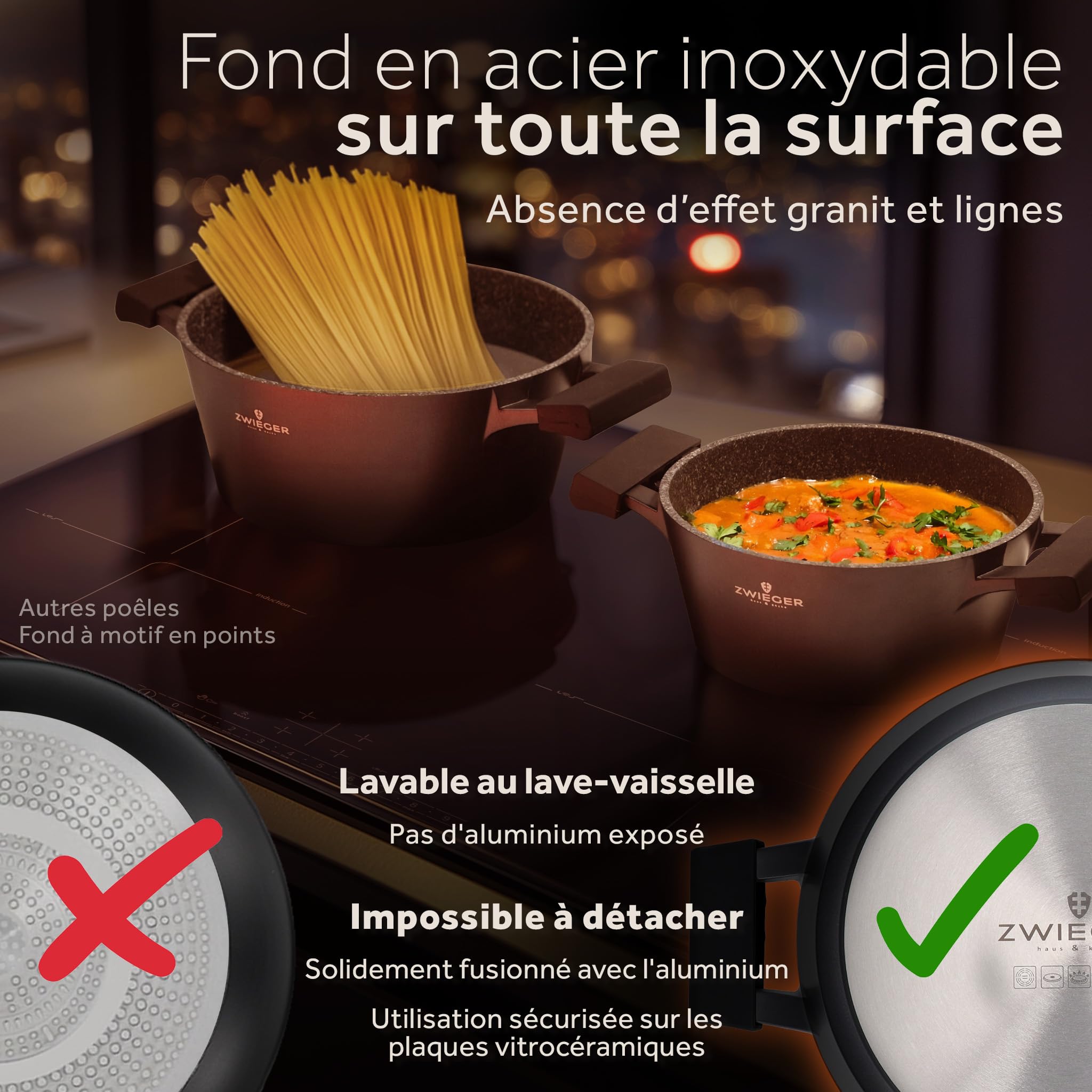 ZWIEGER Cocotte en Fonte d’Aluminium 28 cm, Marmite avec Couvercle | Faitout Induction - Idéale Four et Pain - Fond Inox Intégral, Tous Feux - Revêtement Antiadhésif, sans PFOA ni PFOS