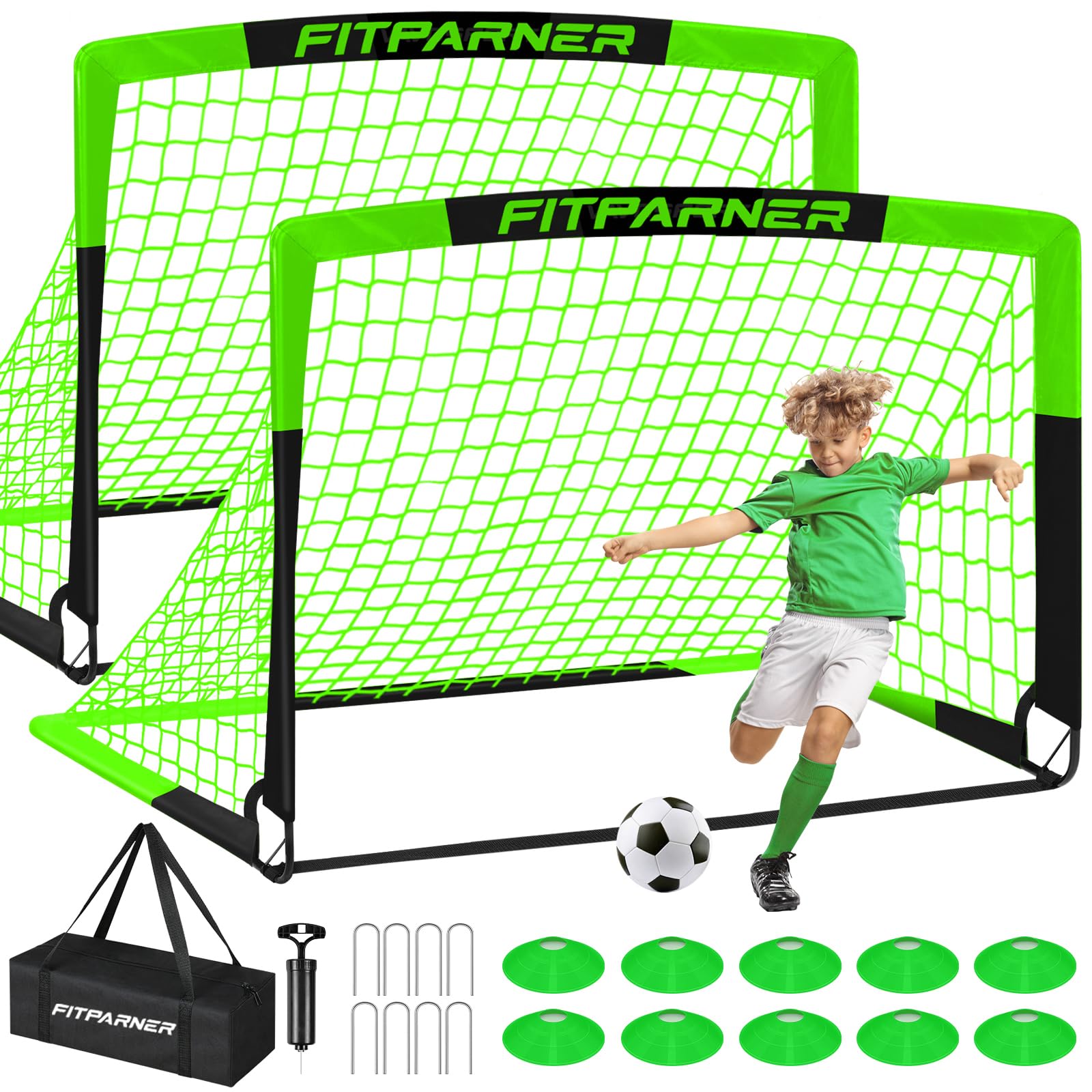 Kids Soccer Goals for Backyard Set - 2 Pack of Portable Pop Up Soccer Nets with Ball,Cones,Complete Training Equipment Kit for Toddler,Youth,Kids Age 3-14,Outdoor Sports Game