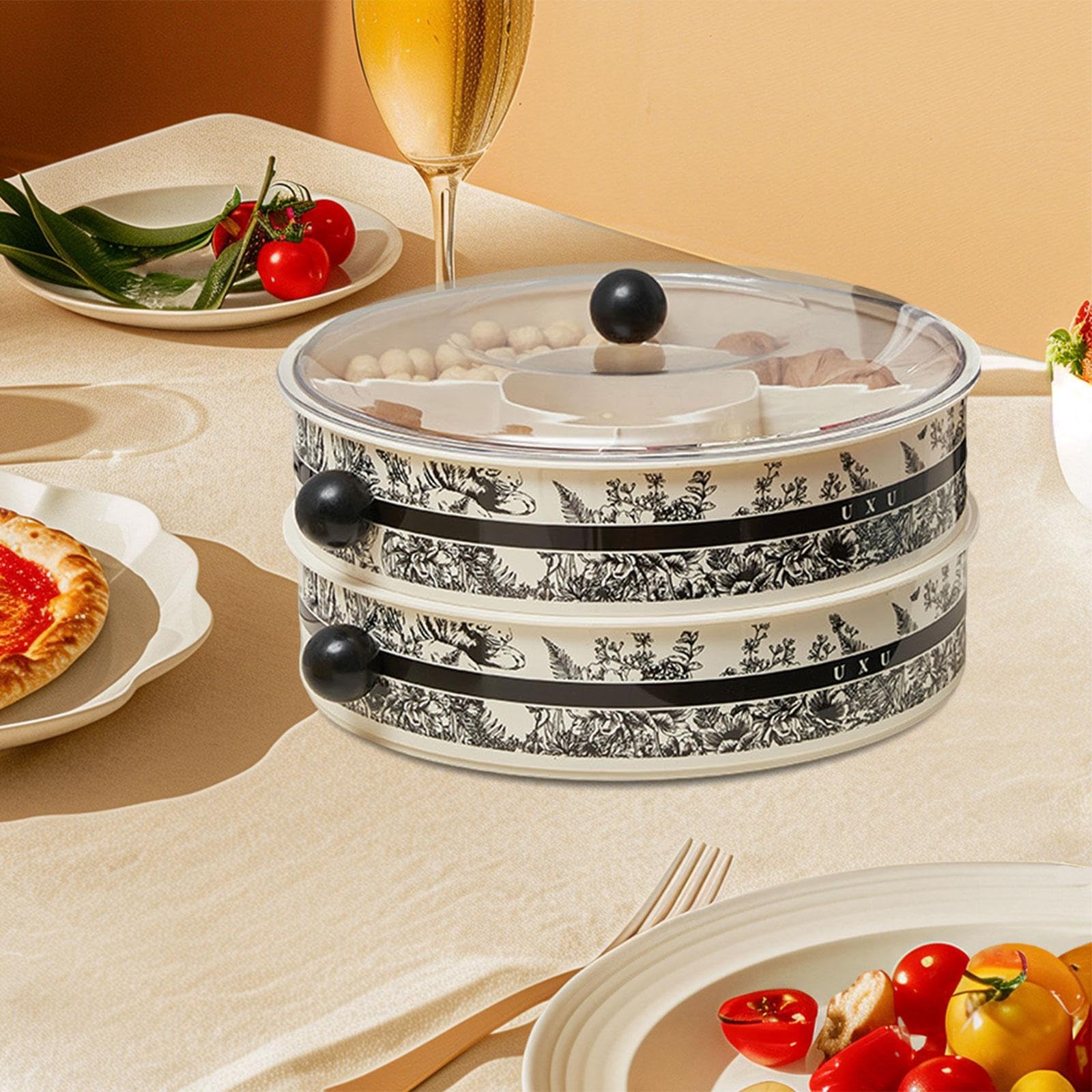 Unterteilte Servierplatte mit Deckel, Snackplatte, Vorspeisenteller, Geräumiges Fassungsvermögen