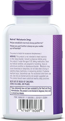 Miniatura 2 de Natrol Tabletas de melatonina de 3 mg de ayuda para dormir, duerme más rápido, permanece dormido por más tiempo, melatonina 99% pura, suplemento