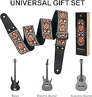 Vista 4 de Nefelibata Correa de guitarra, correas de guitarra de algodón bordadas con extremos de cuero de vaca para bajo, guitarras eléctricas y acústicas