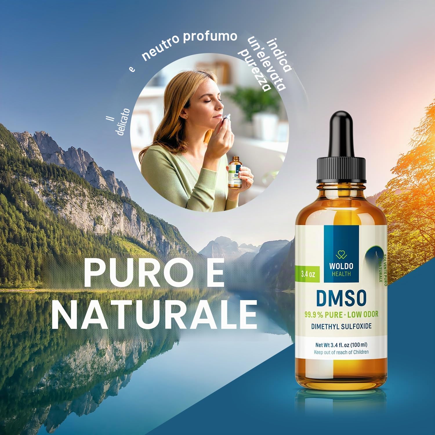 WoldoHealth DMSO 99,9% Dimetilsolfossido 100ml puro vetro ambrato con pipetta