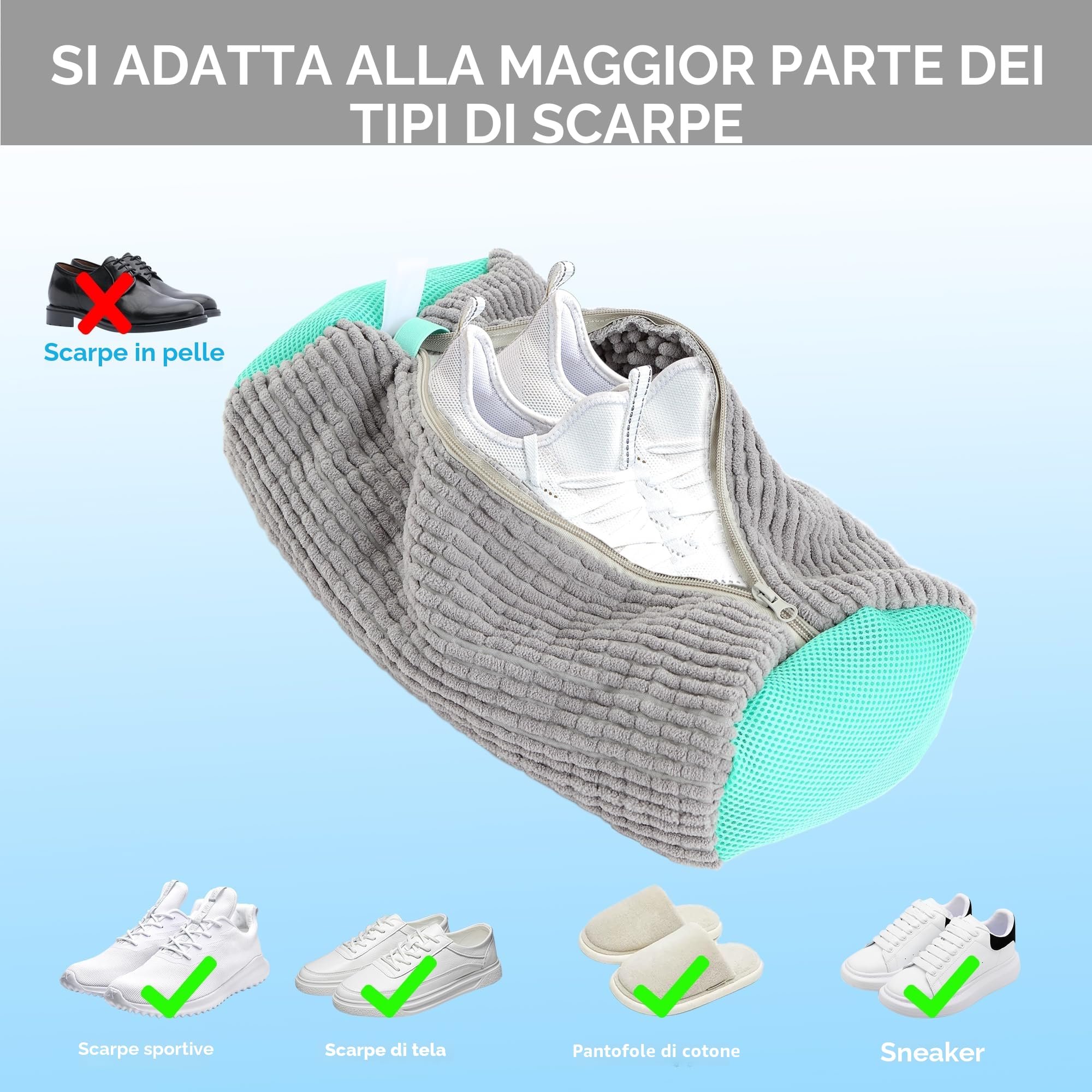 2 Pezzi Sacchetti per Lavare Scarpe in Lavatrice, Sacchetti Riutilizzabili con Cerniera, Protezione da Deformazione e Cavi, Pulizia Completa a 360° per Sneakers e Scarpe Sportive (Grigio)