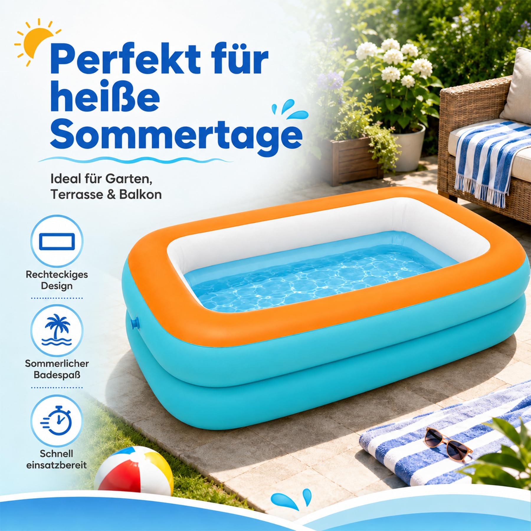 Aufblasbares Planschbecken 105x75cm Kinderpool Tragbare Badewanne