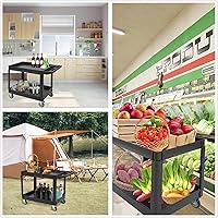 Vista 3 de Carrito de servicio de 2 estantes, capacidad de 500 libras, mango de almacenamiento, para almacén/garaje/limpieza/fabricación/cocina/oficina, 45 x