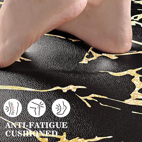 Miniatura 4 de Juego de 2 alfombras de cocina de mármol negro, antideslizantes, lavables, modernas, acolchadas, antifatiga, impermeables, de espuma viscoelástica,