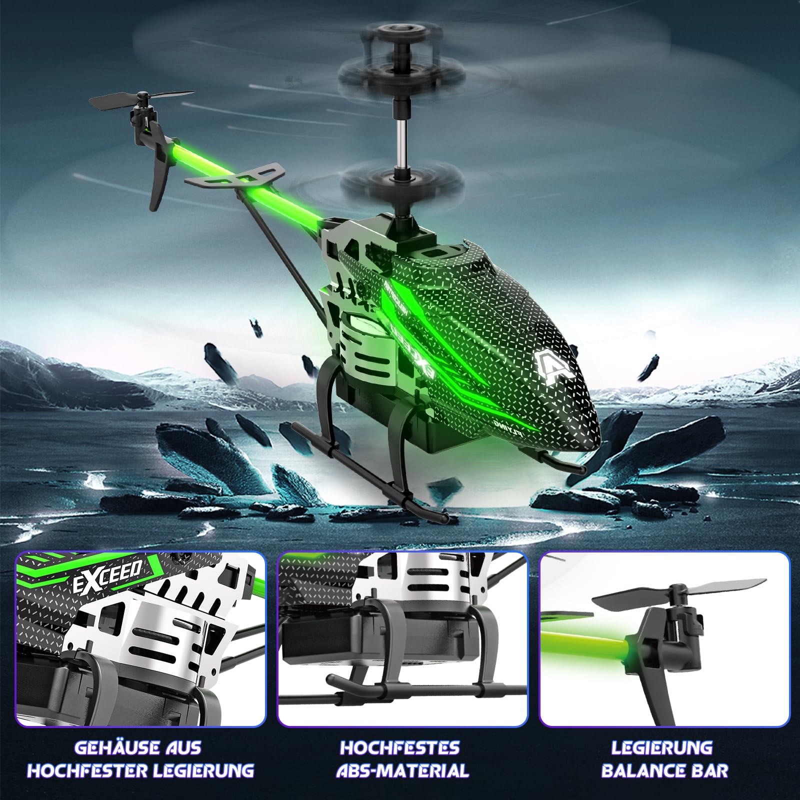 Helikopter zdalnie sterowany, 2,4 G, helikopter RC, samolot ze światłem LED, 3,5-kanałowy, żyroskopter i stała wysokość dla dzieci