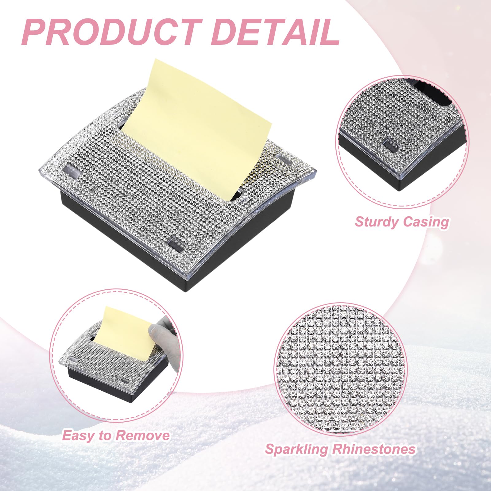 PATIKIL Stick Note Pad Holders, 4 x 4 Inches Rhinestone Sticky Note Dispenser Memo Pad Holder Office Desk Organizer Supplies for Office Home Desk Organization, Silver - Image 3