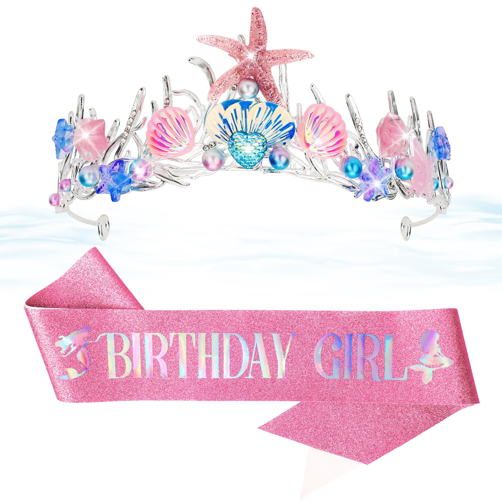 CIEHER Pink Mermaid Sash Set, Birthday Party Favors for Girls - Princess Decorations