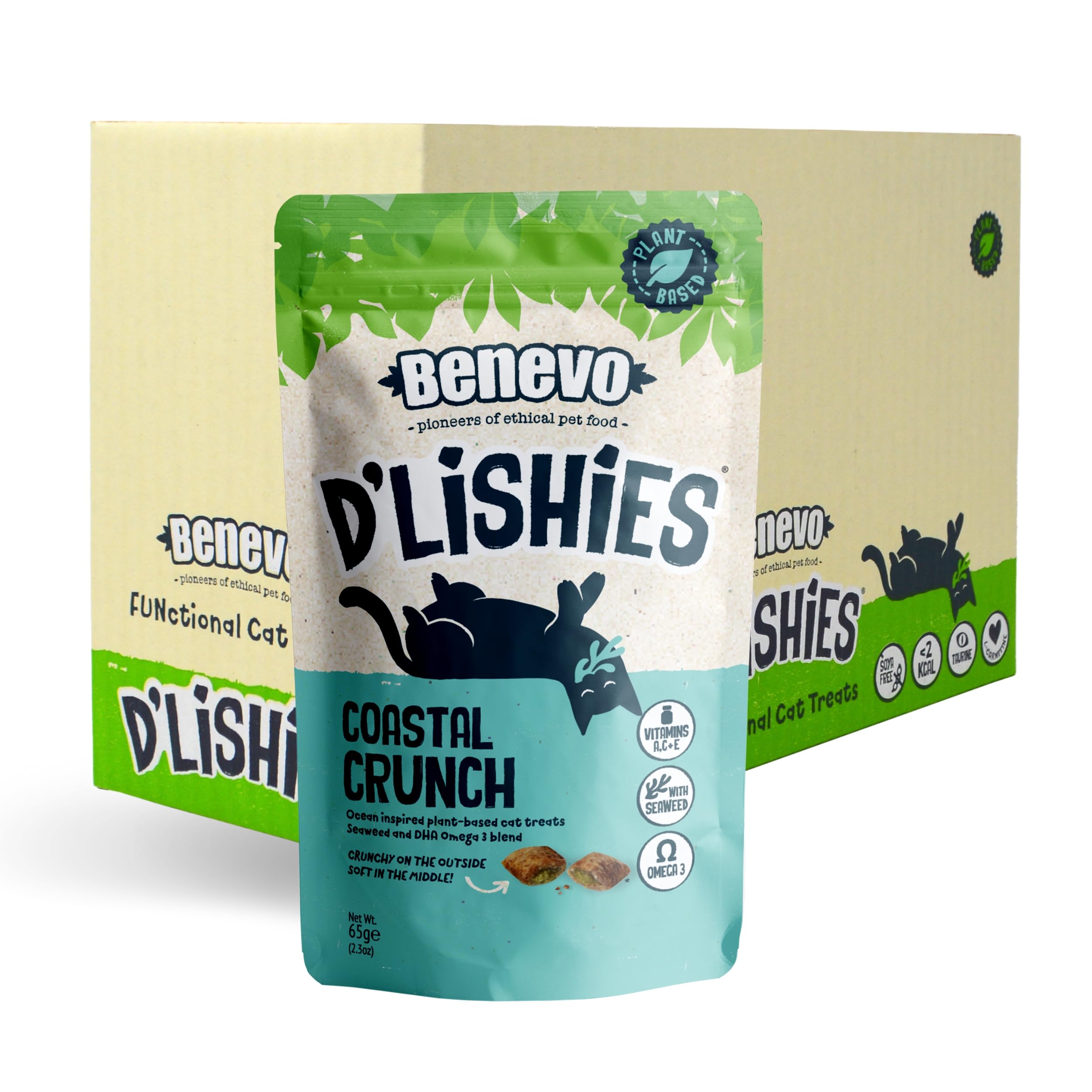 Benevo D'lishies Coastal Crunch Vegan Cat Treats +Taurine (8x 65g)