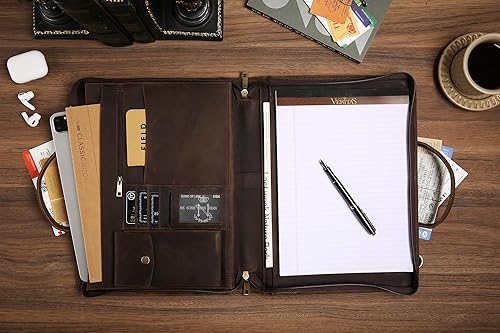 Miniatura 2 de GZRHKJ Organizador de cuero genuino, maletín profesional de cuero de negocios con correa, 14 x 10.5 pulgadas personalizado Padfolio de cuero con