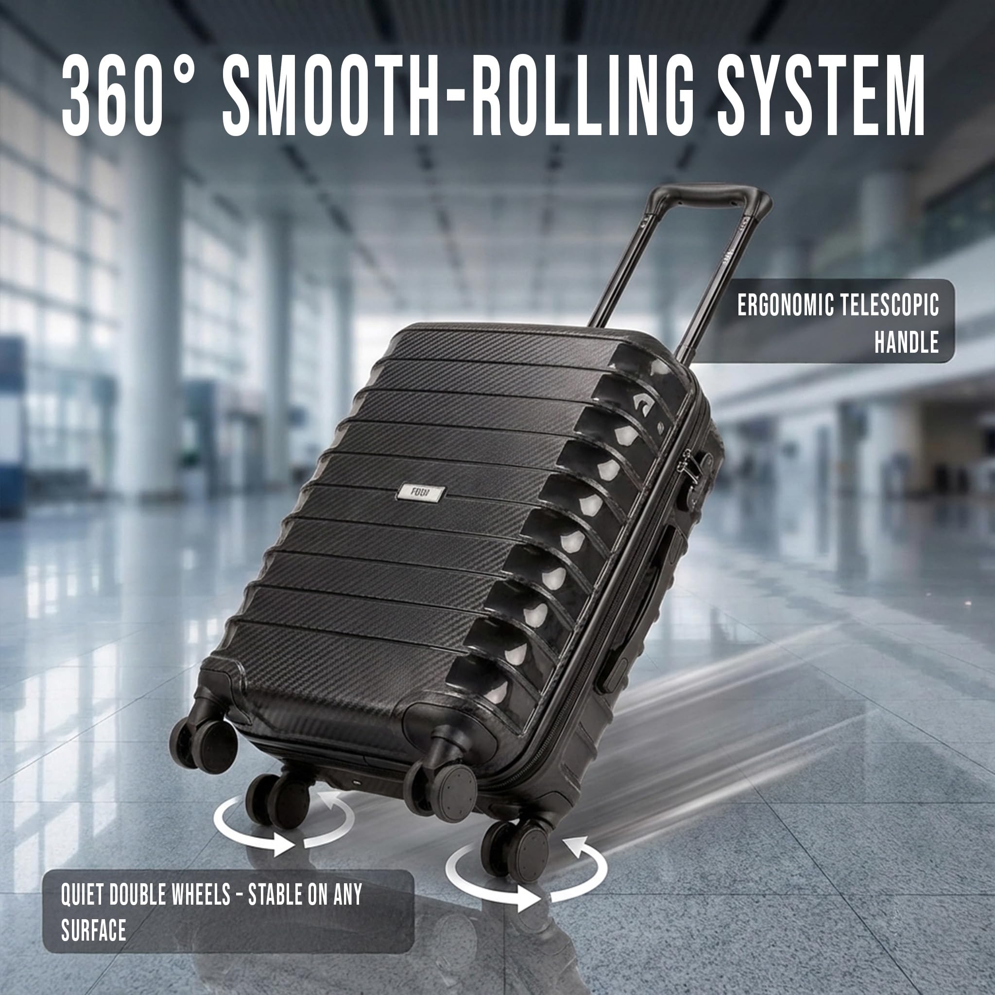 POSH Valigia rigida M in polipropilene - Trolley leggero da cabina 2,5 kg con effetto carbonio - Bagagli robusta con 4 doppie ruote – Capacità 40 litri, resistente ai graffi - 60x40x23 cm