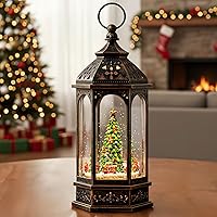 Vista 26 de Árbol de Navidad iluminado de 10 pulgadas, con música, globo de nieve, decoración de purpurina giratoria para el hogar de Navidad, sala de estar